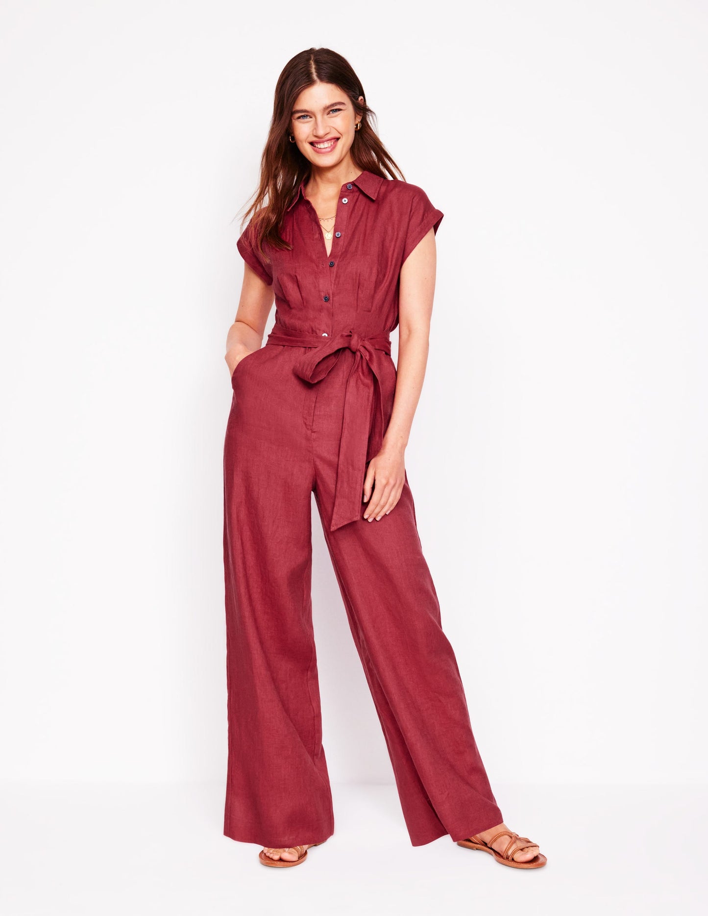 Colette Linen Jumpsuit-Terracotta Red