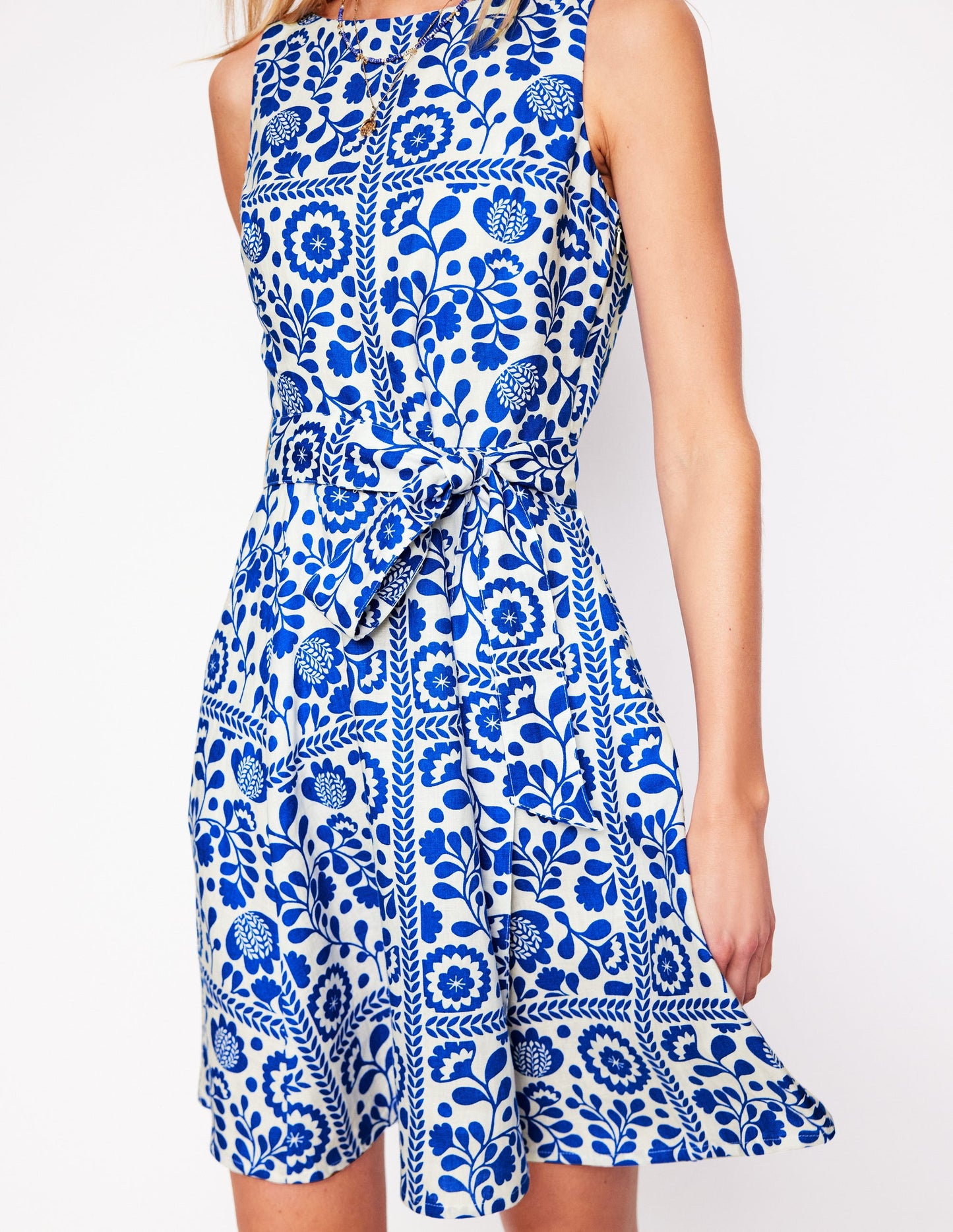 Anya Sleeveless Linen Dress-Gallery Blue, Walled Garden