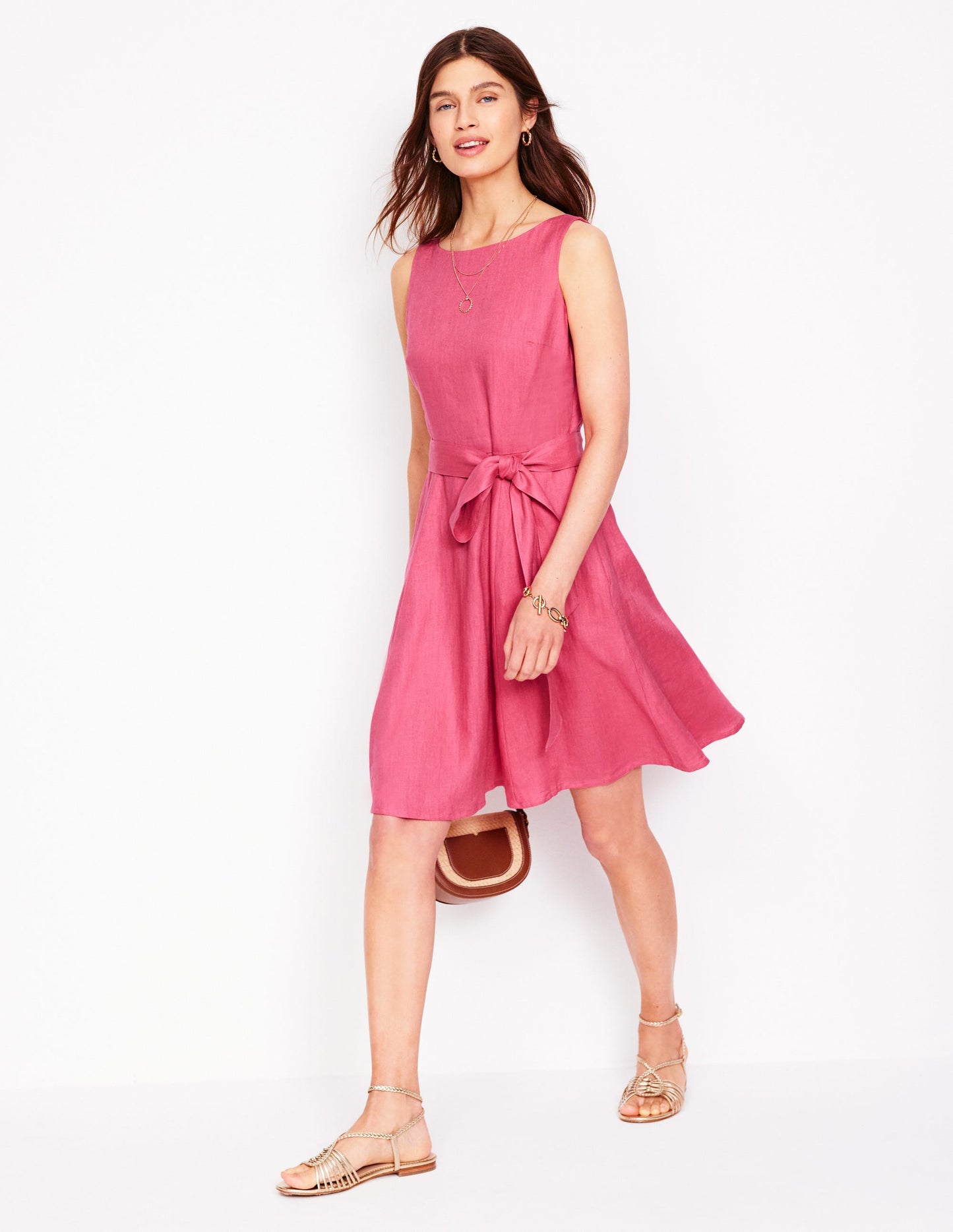 Anya Sleeveless Linen Dress-Rose Pink
