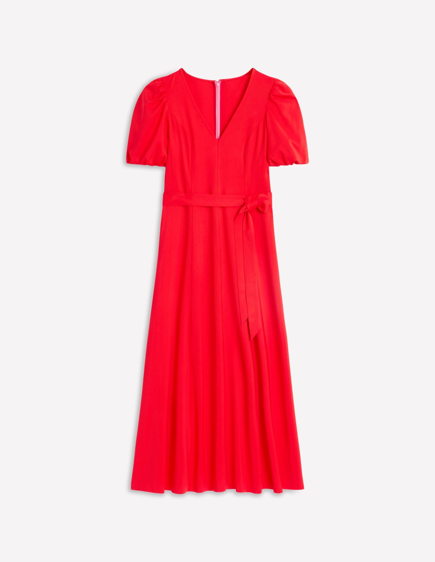 Volume Sleeve Midi Dress-Poppy Red