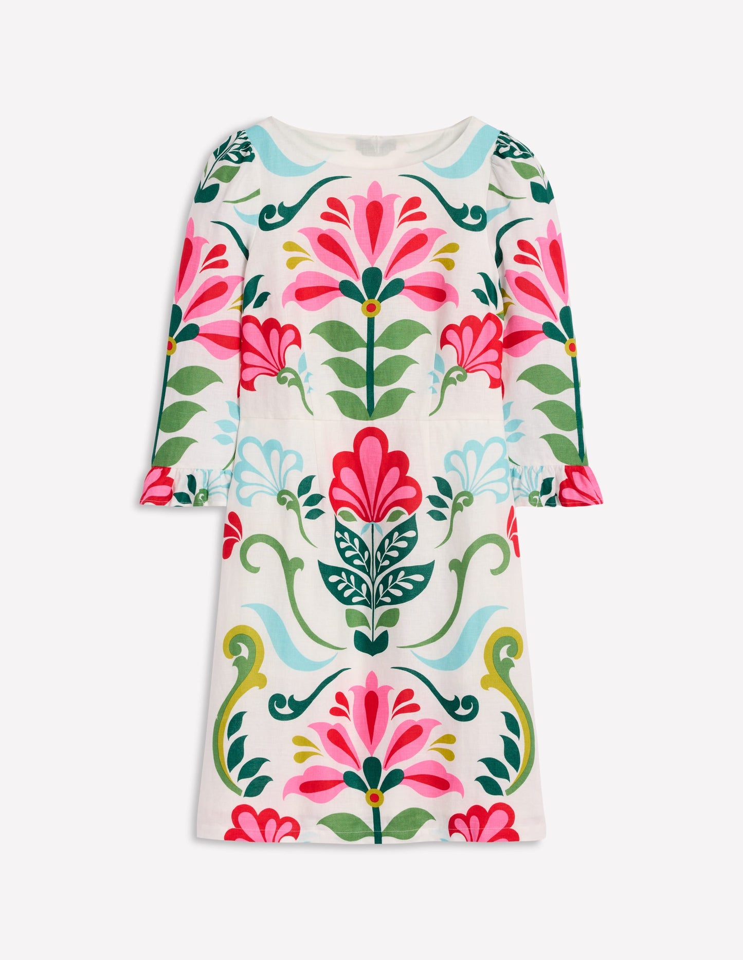 Linen Flute Sleeve Dress-Ivory, Decorative Stems