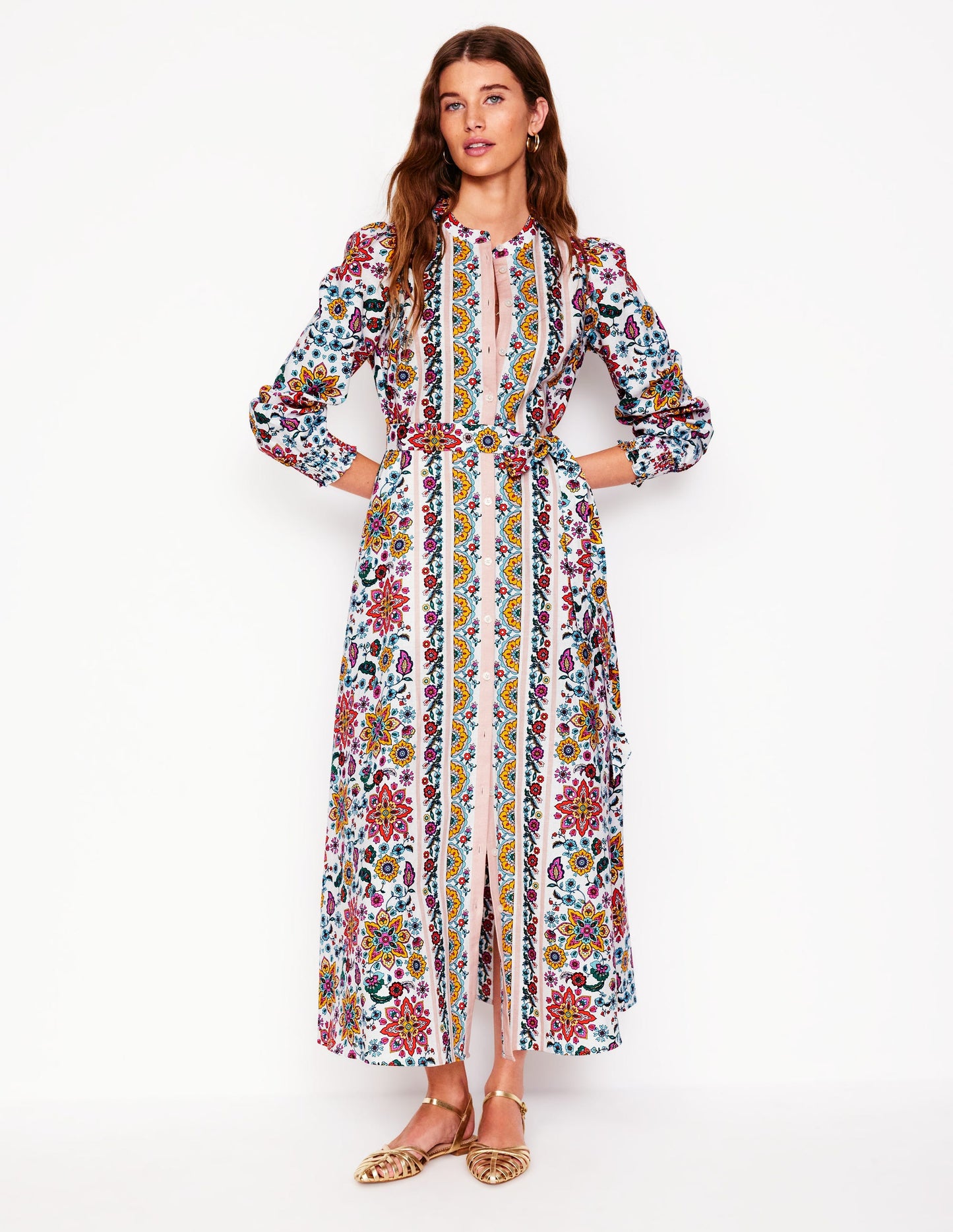 Ruby Linen Blend Shirt Dress-Ivory, Botanical Sprig