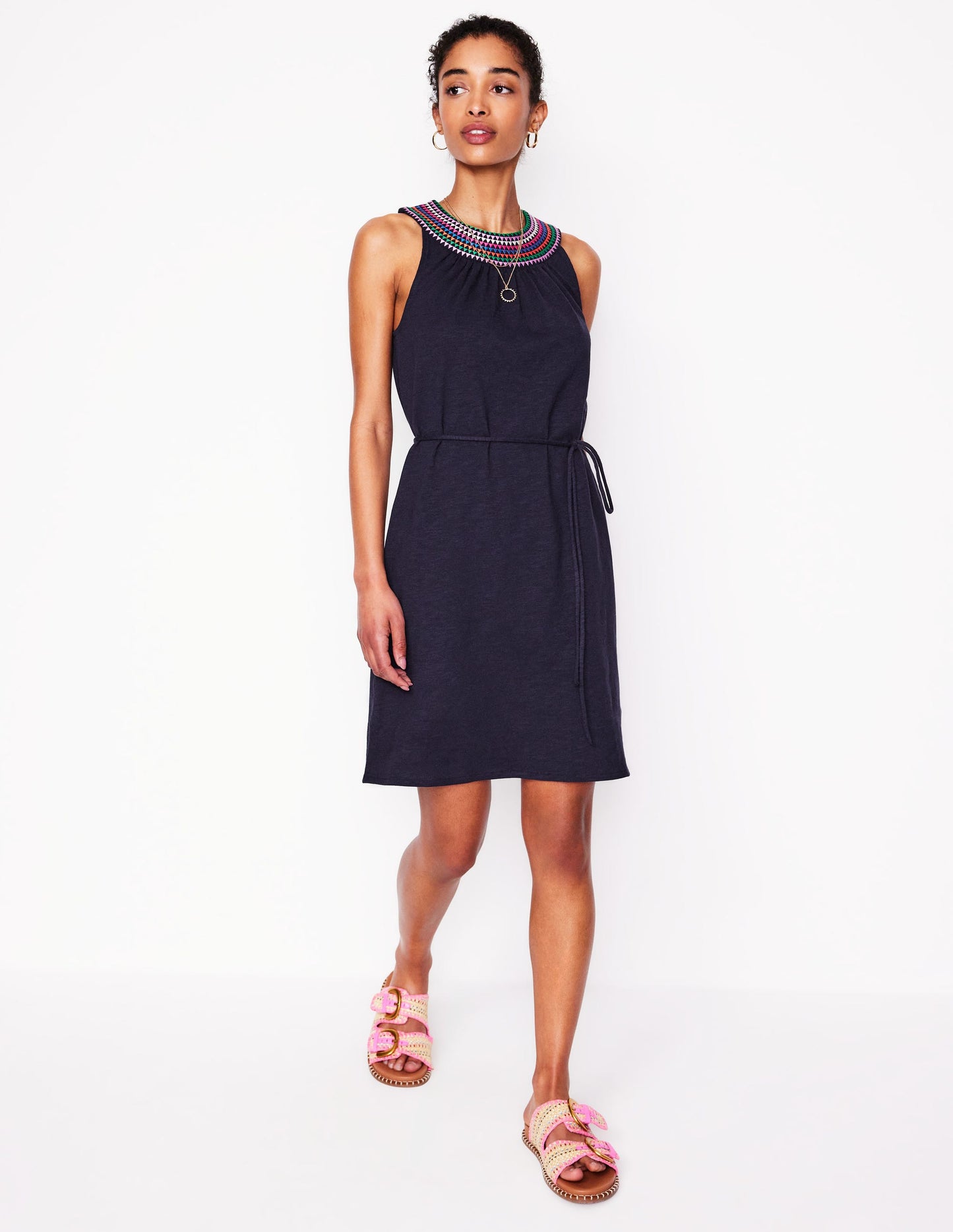 Eleni Embroidered Short Dress-Navy