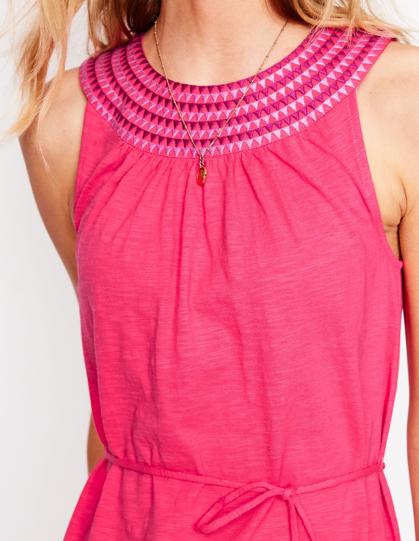 Eleni Embroidered Short Dress-Camelia Pink