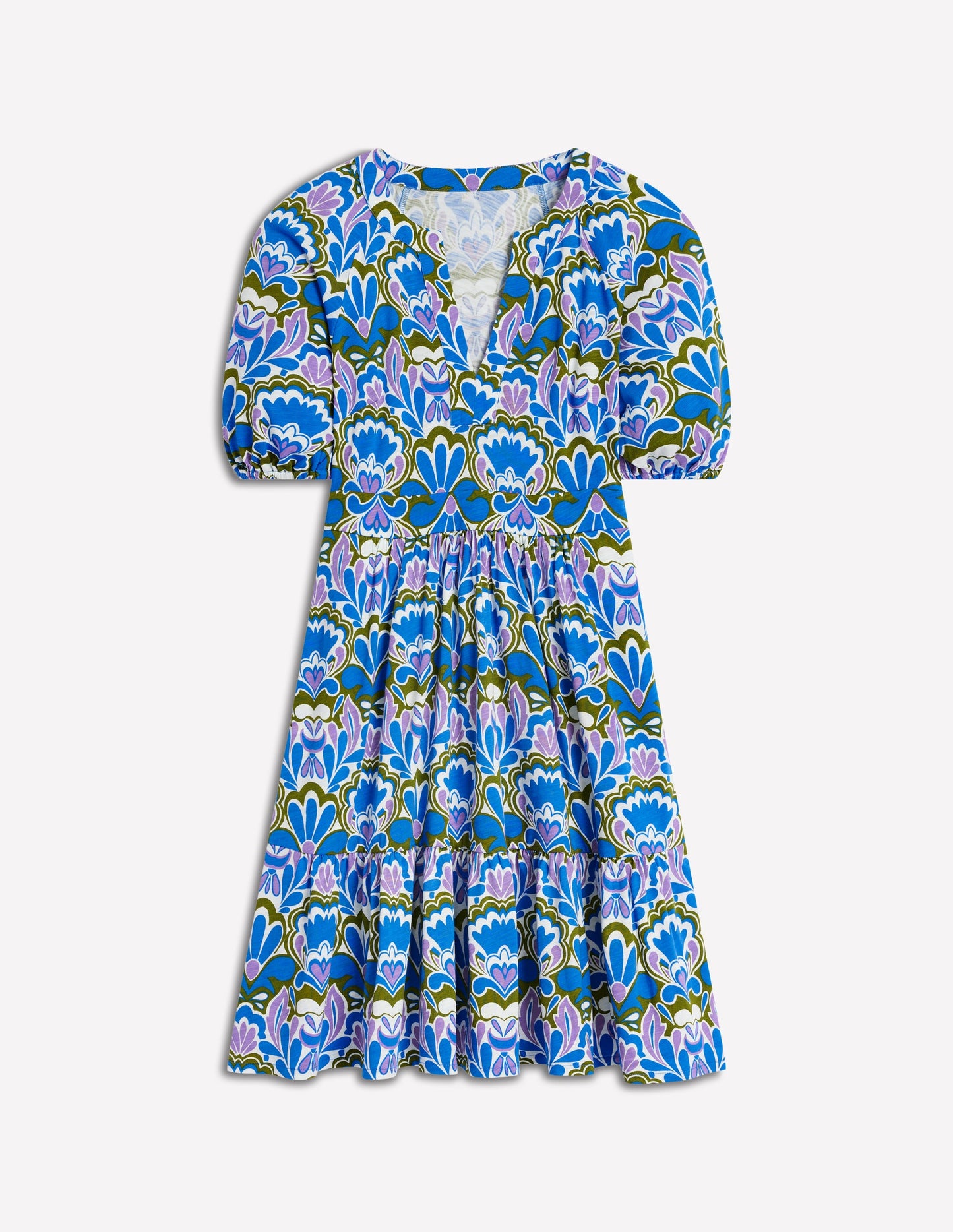 Piper Short Jersey Dress-Kingfisher Blue, Freesia Stamp