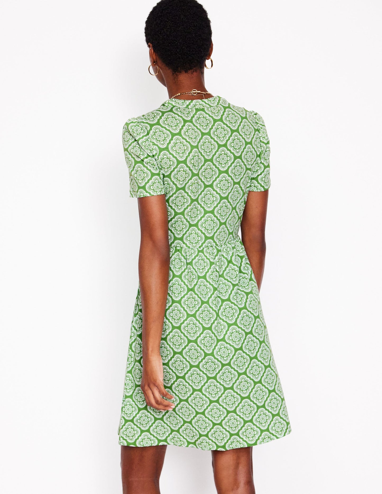 Naomi Short Sleeve Dress-Paradise Green, Botanic Blush