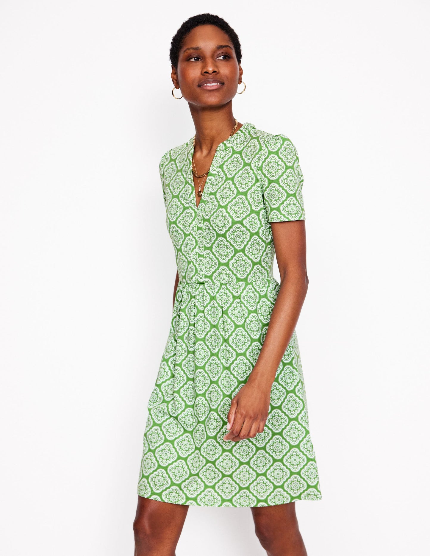 Naomi Short Sleeve Dress-Paradise Green, Botanic Blush