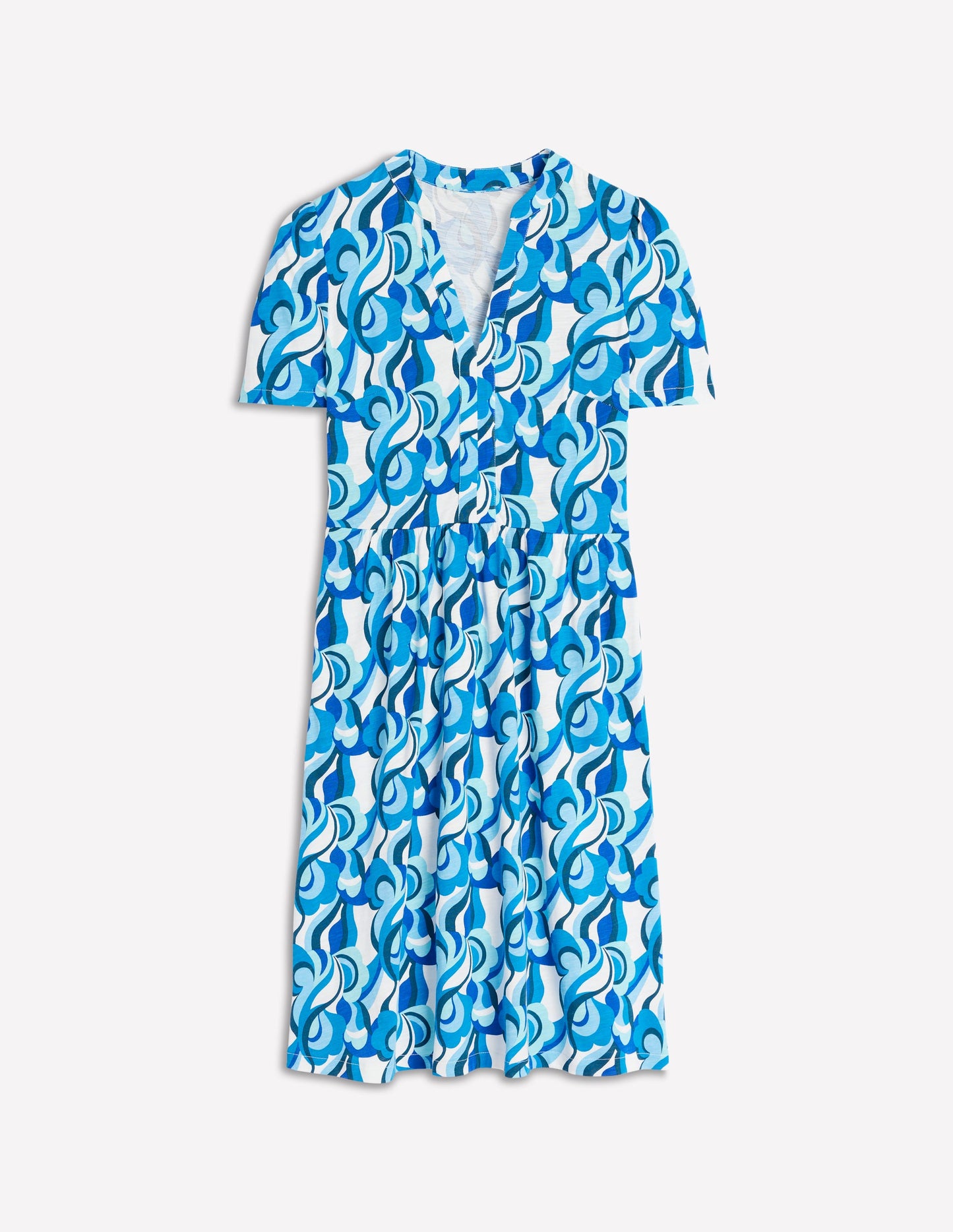 Naomi Short Sleeve Dress-Blue, Abstract Swirl