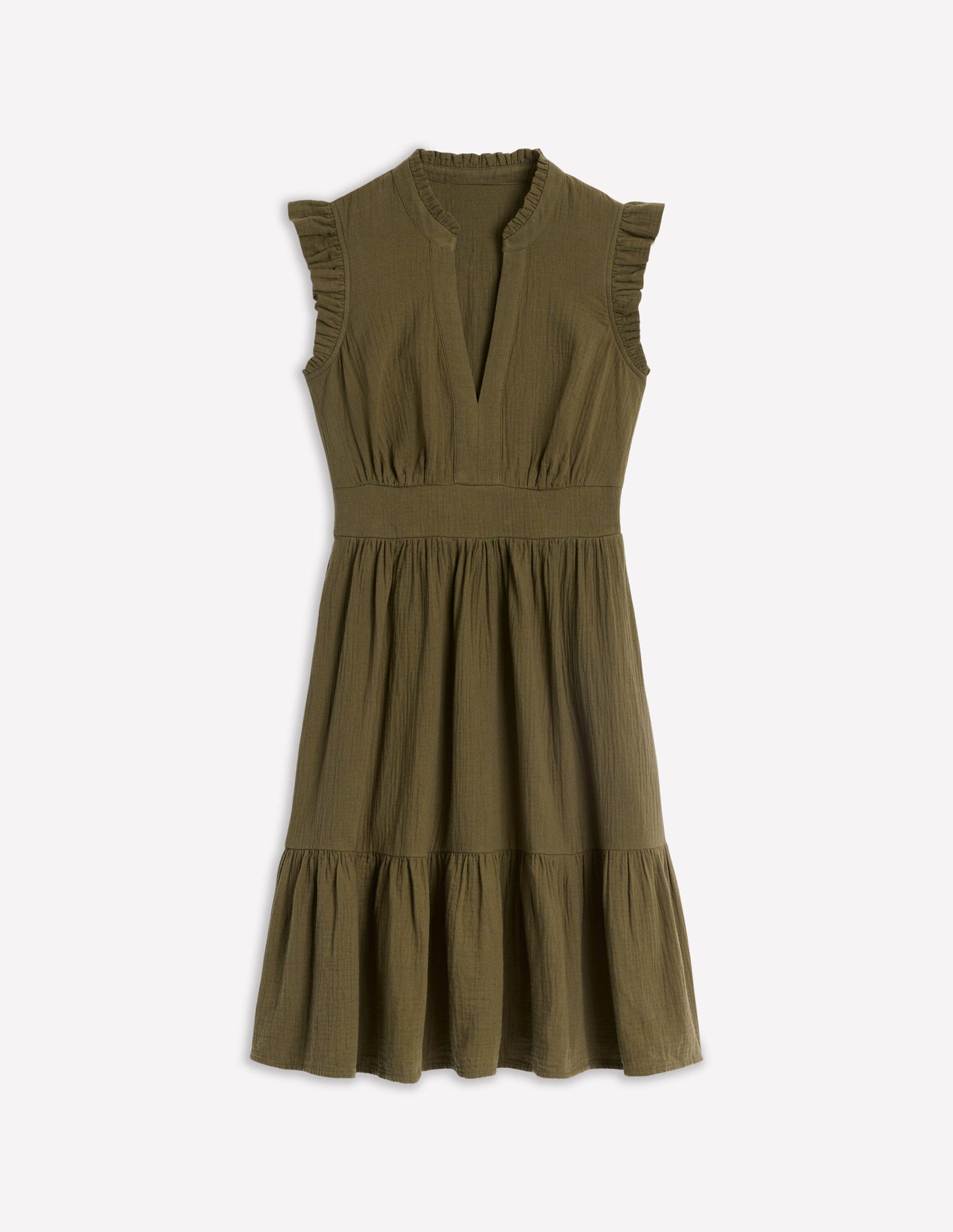 Wren Double Cloth Short Dress-Woodland Green