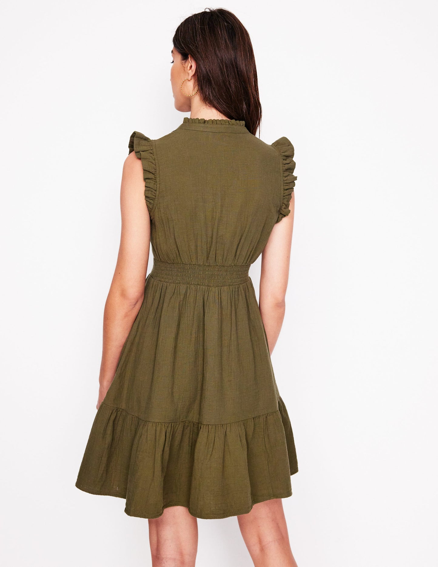 Wren Double Cloth Short Dress-Woodland Green