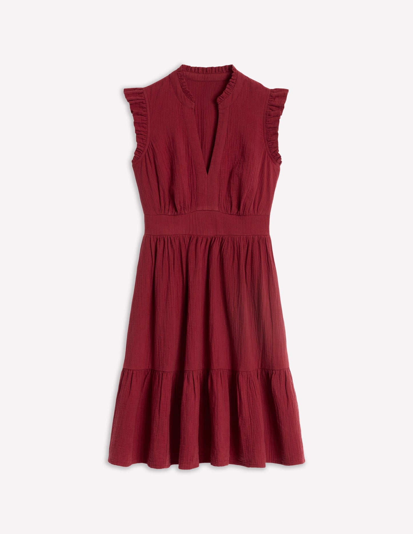 Wren Double Cloth Short Dress-Garnet Red