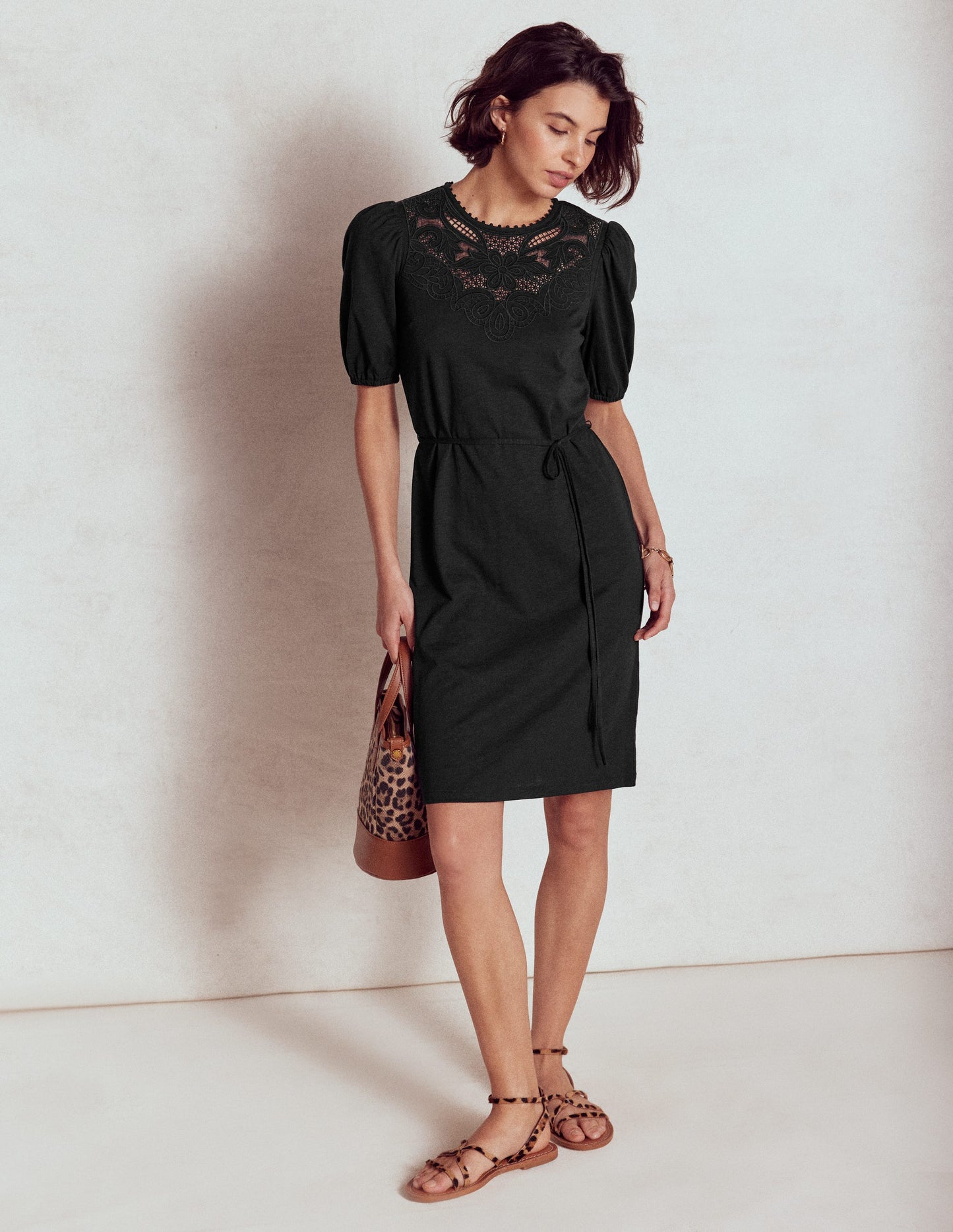 Cutwork Detail Short Dress-Black