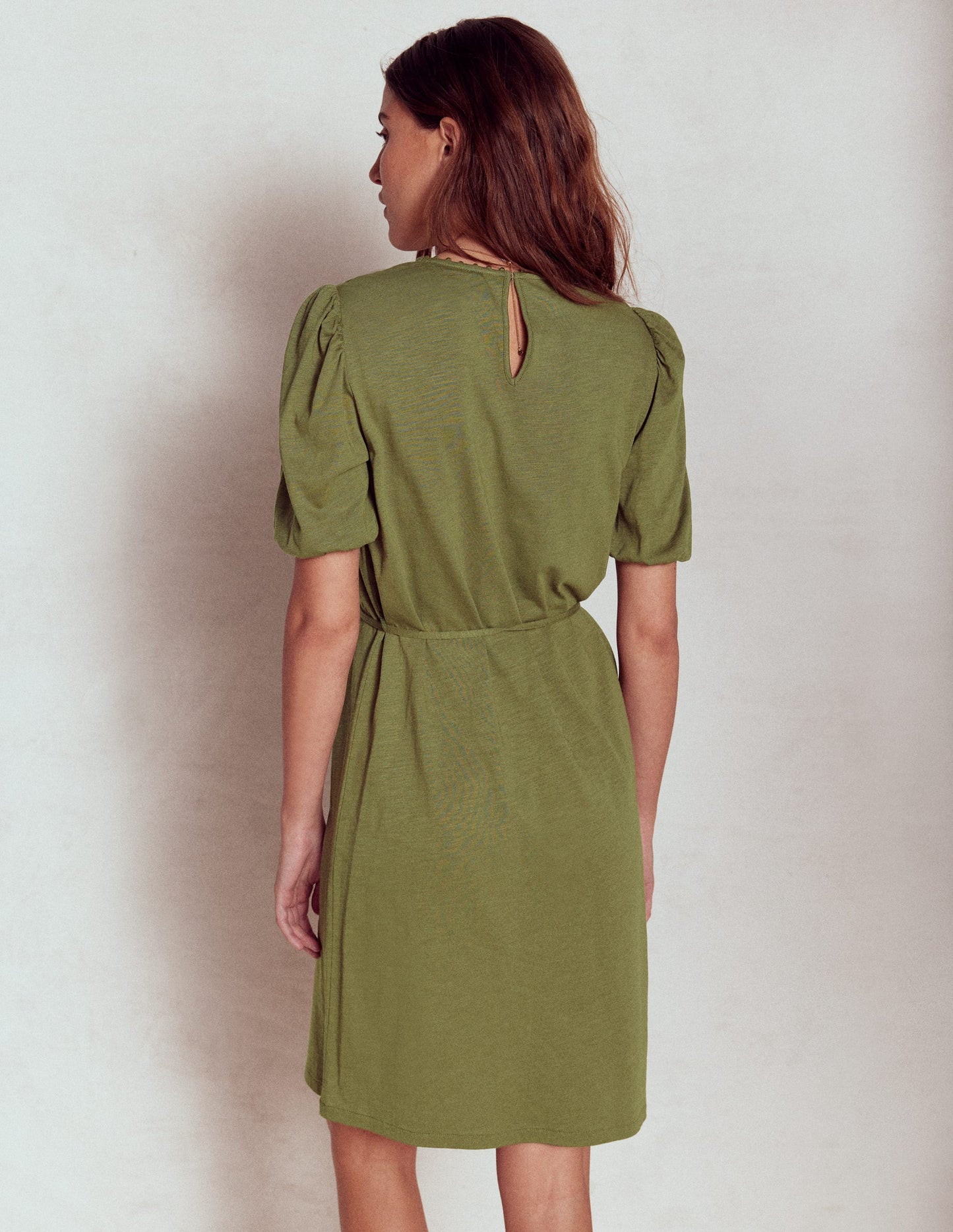 Cutwork Detail Short Dress-Woodland Green