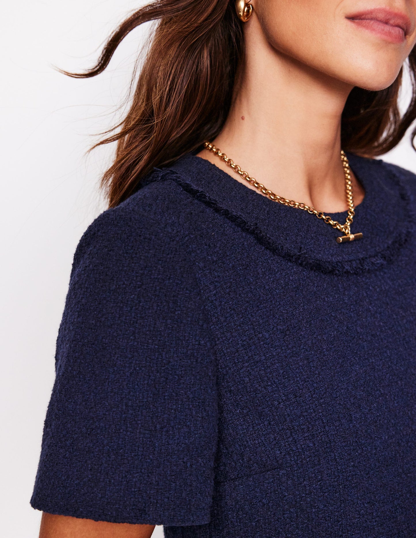 Evita Cotton Shift Dress-Navy