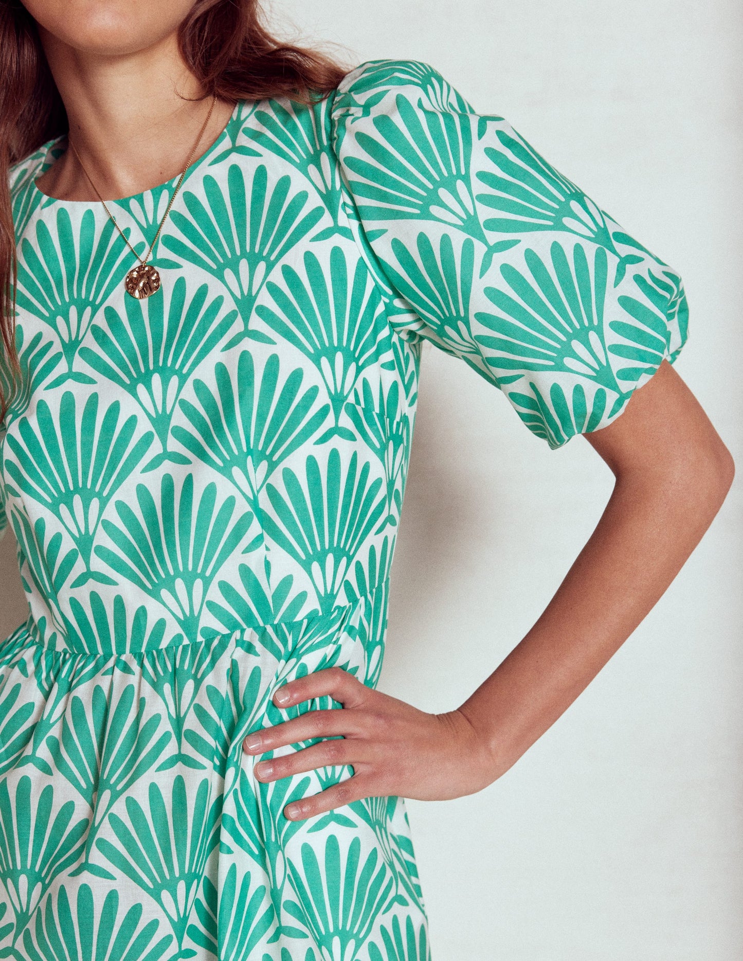 Tiered Poplin Dress-Aquamarine Blue, Deco Palm