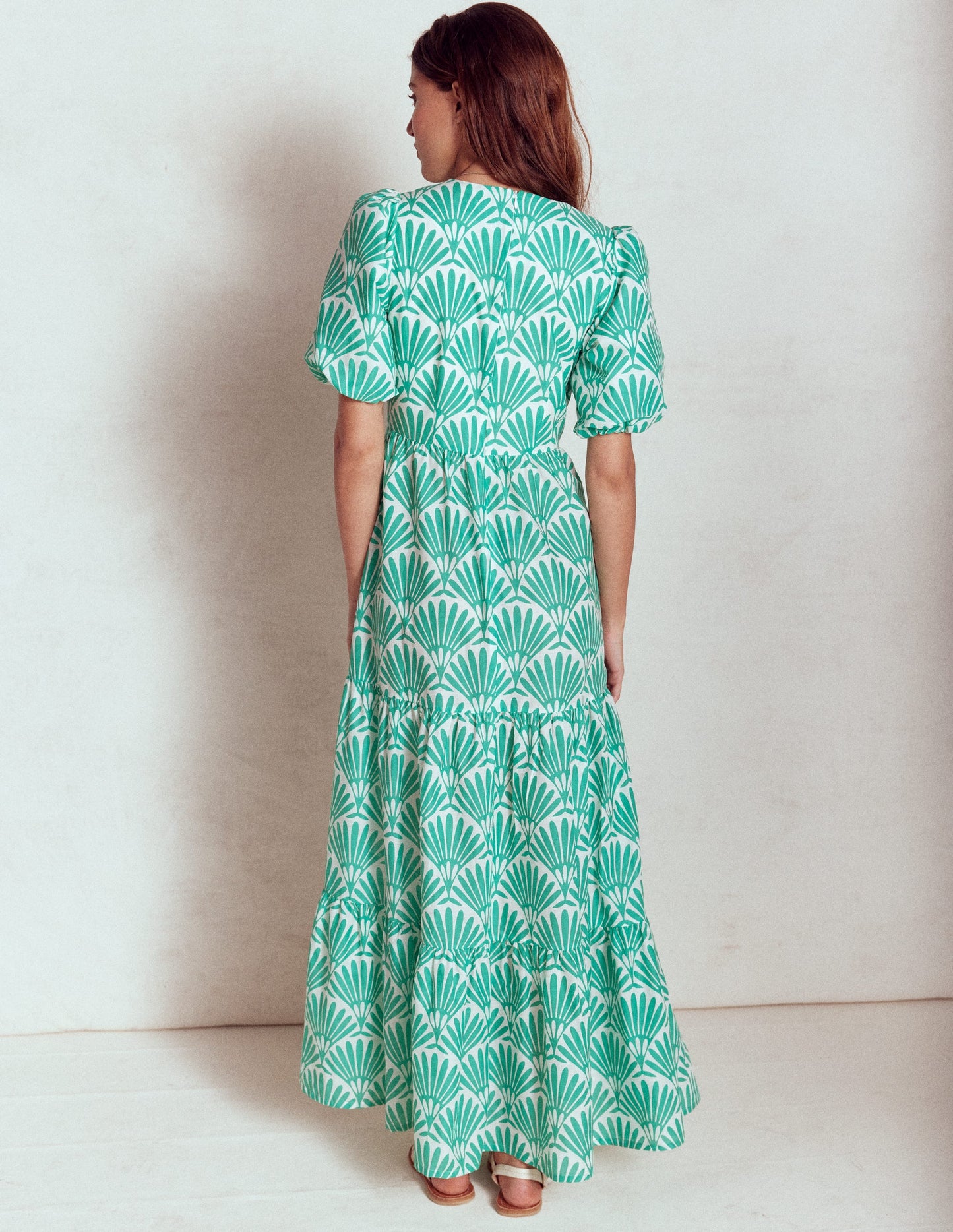 Tiered Poplin Dress-Aquamarine Blue, Deco Palm
