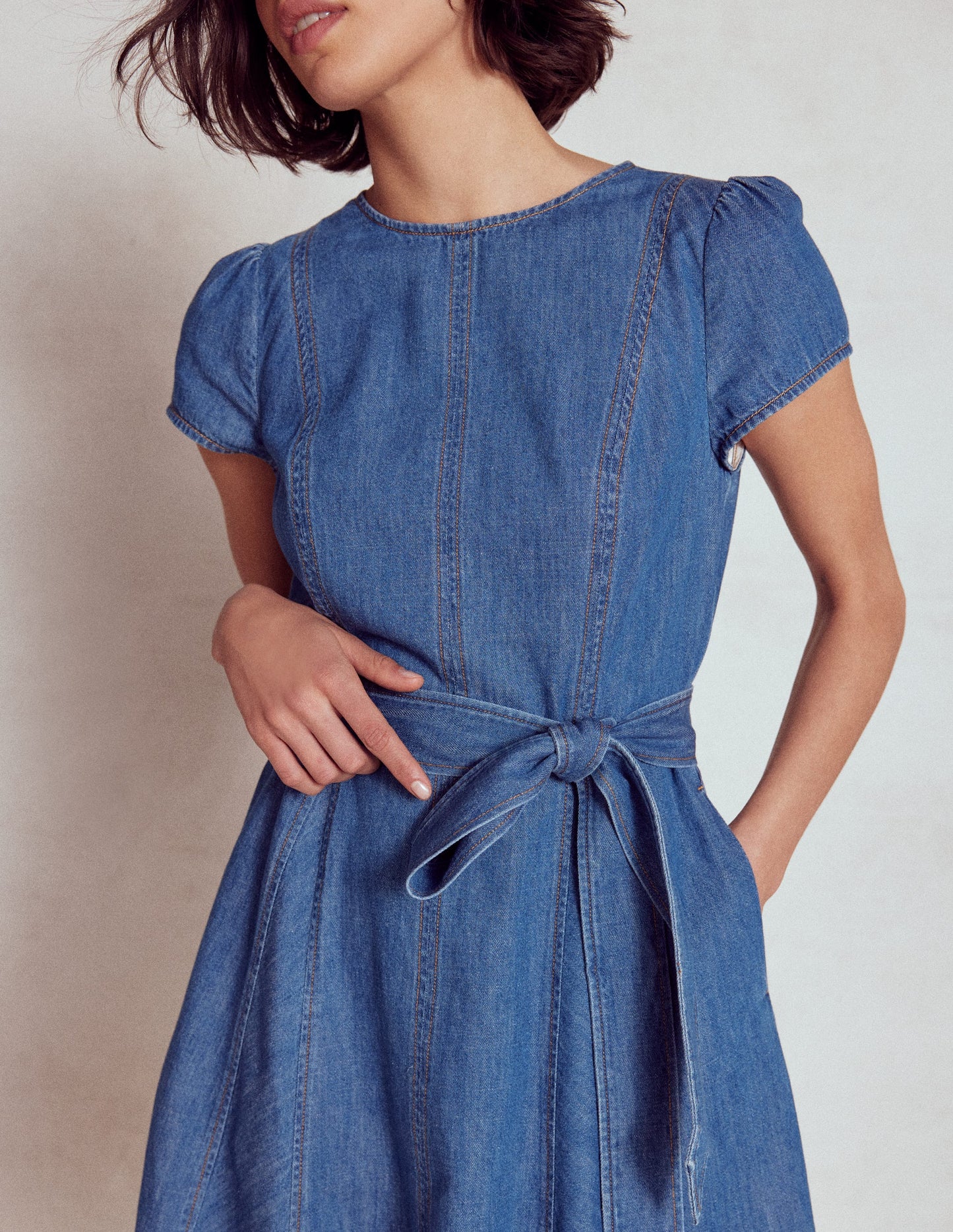 Imo Denim Short Dress-Mid Vintage Denim