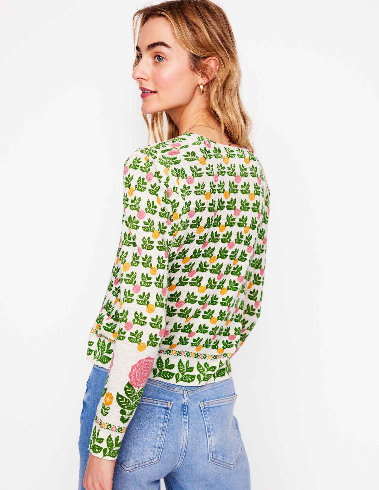 Liv V-Neck Linen Cardigan-Warm Ivory, Dahlia Garden