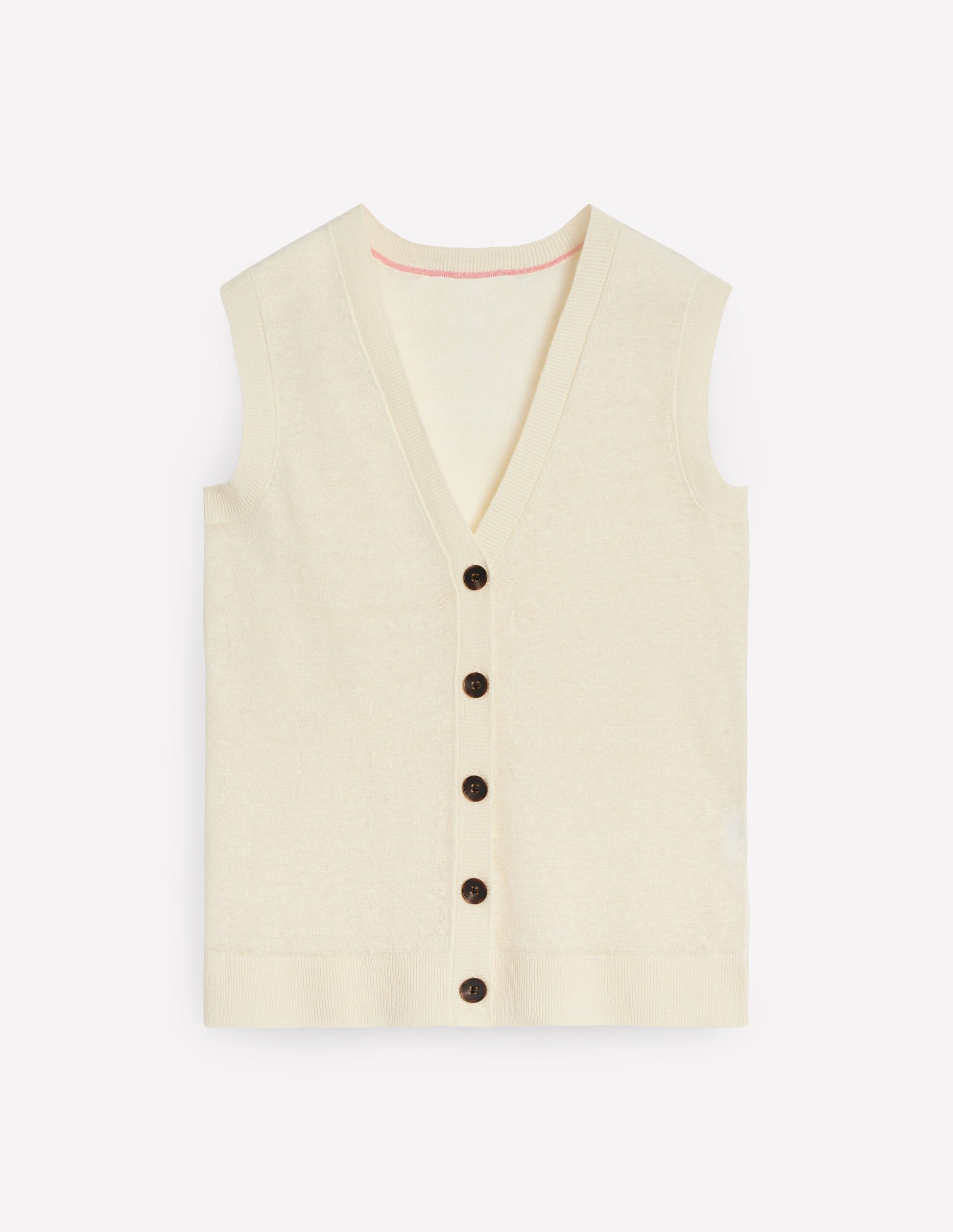 V-Neck Linen Waistcoat-Warm Ivory-6