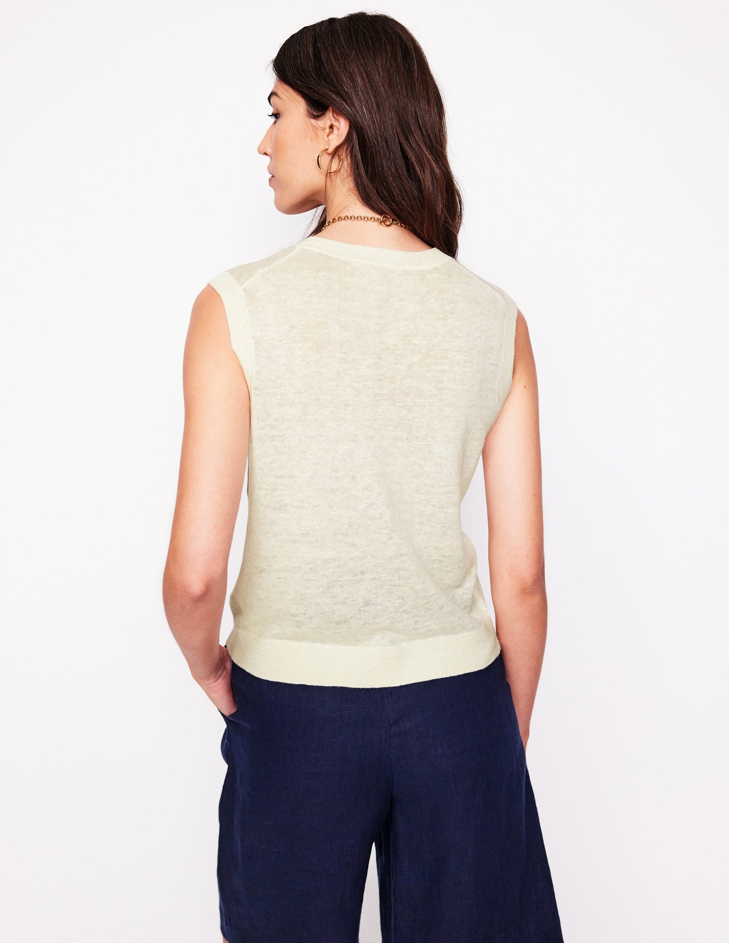 V-Neck Linen Waistcoat-Warm Ivory