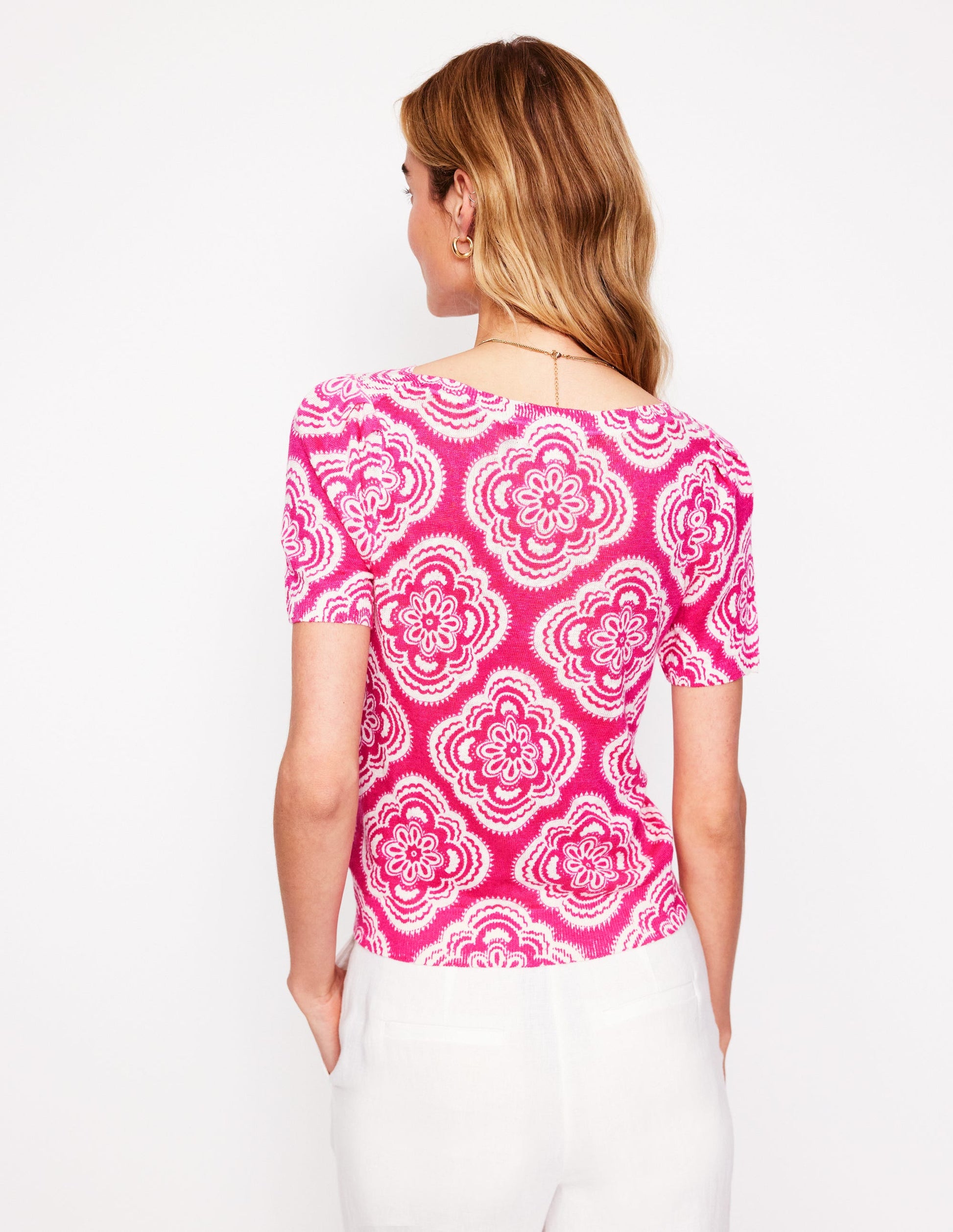 Liv Boat Neck Linen T-Shirt-Pink Peony, Botanic Blush-3