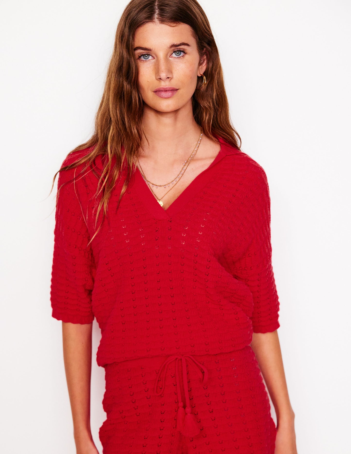 Collared Henley Jumper-Strawberry Tart Red