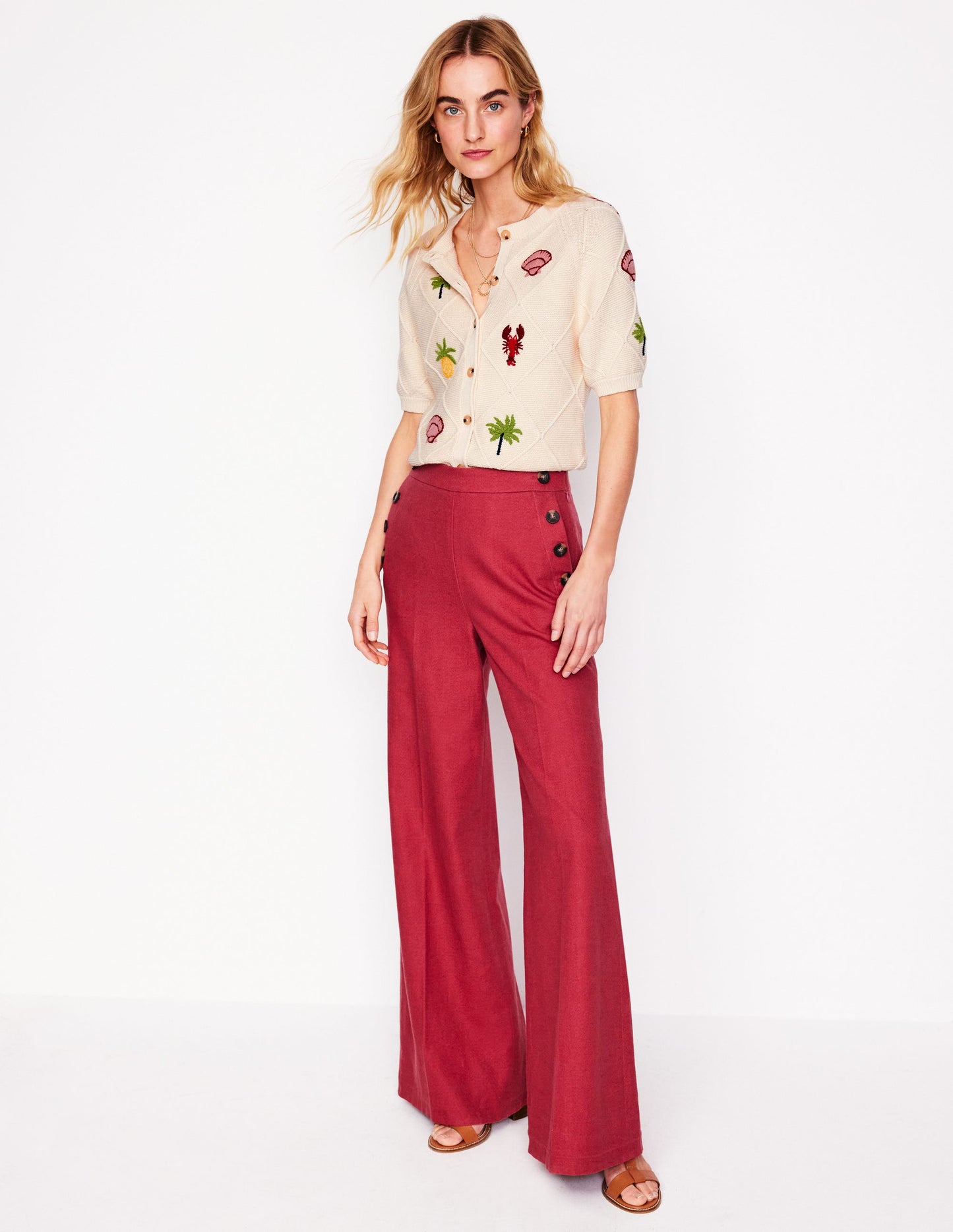 Embroidered T-Shirt Cardigan-Warm Ivory, Tropical Bonanza