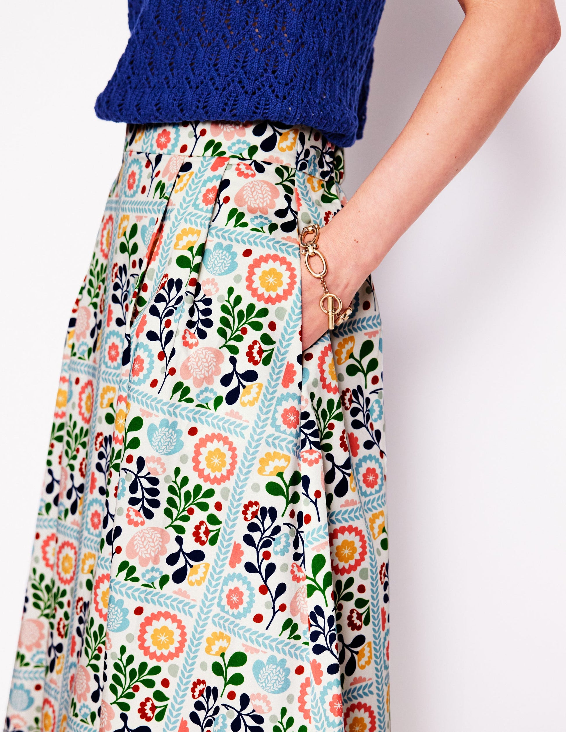 Isabella Cotton Sateen Skirt-Multi, Vine Tile-2