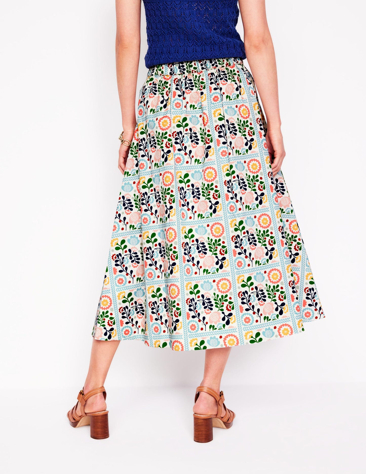 Isabella Cotton Sateen Skirt-Multi, Vine Tile