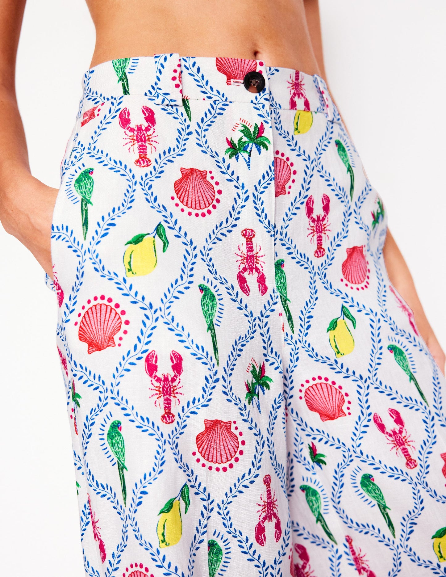 Westbourne Linen Trousers-Ivory, Tropical Bonanza Vine