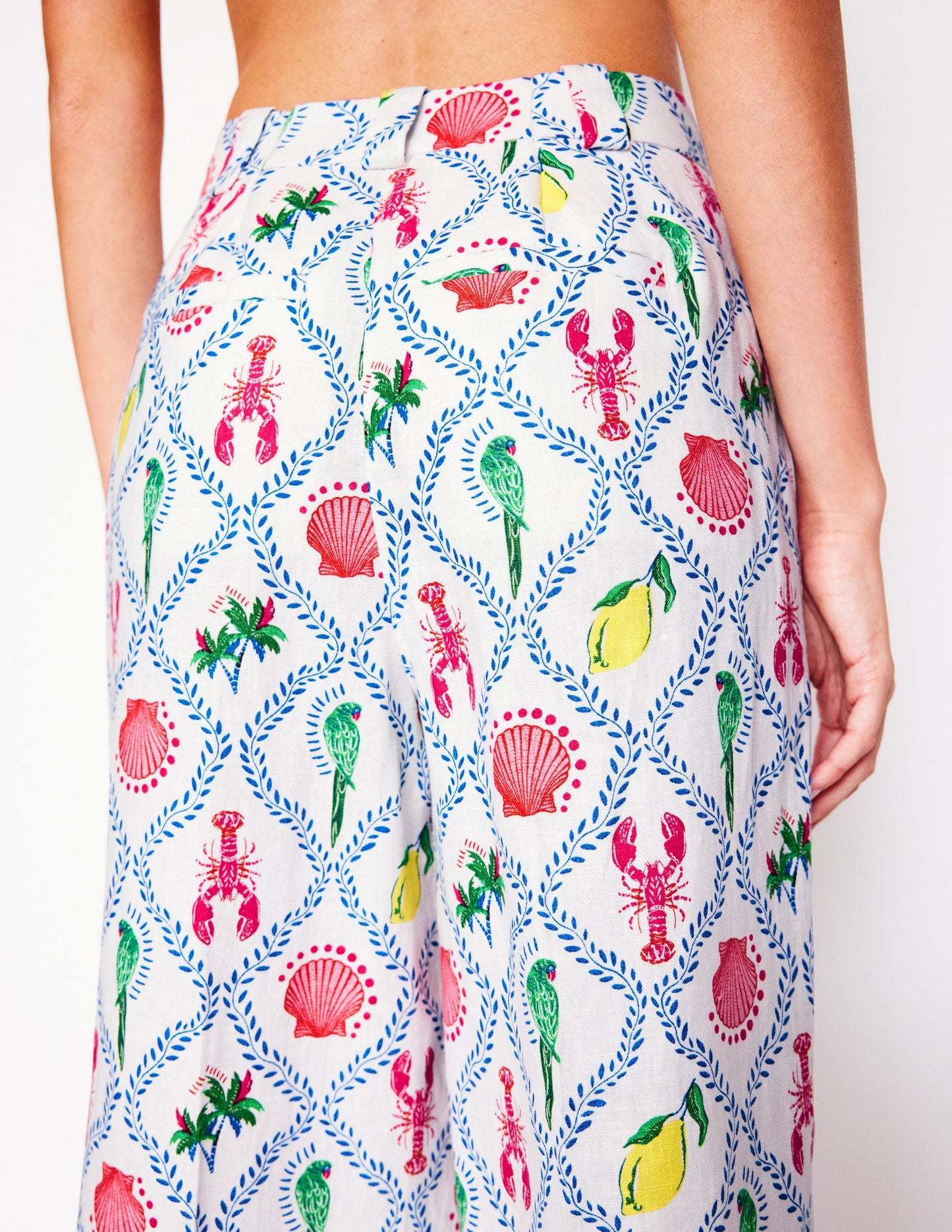 Westbourne Linen Trousers-Ivory, Tropical Bonanza Vine