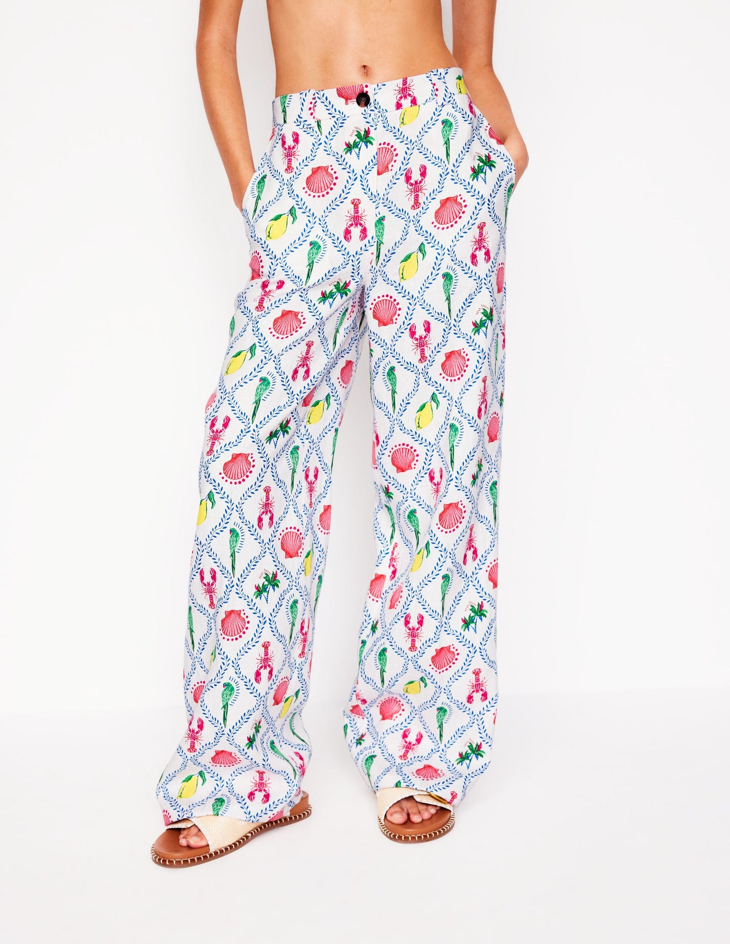 Westbourne Linen Trousers-Ivory, Tropical Bonanza Vine