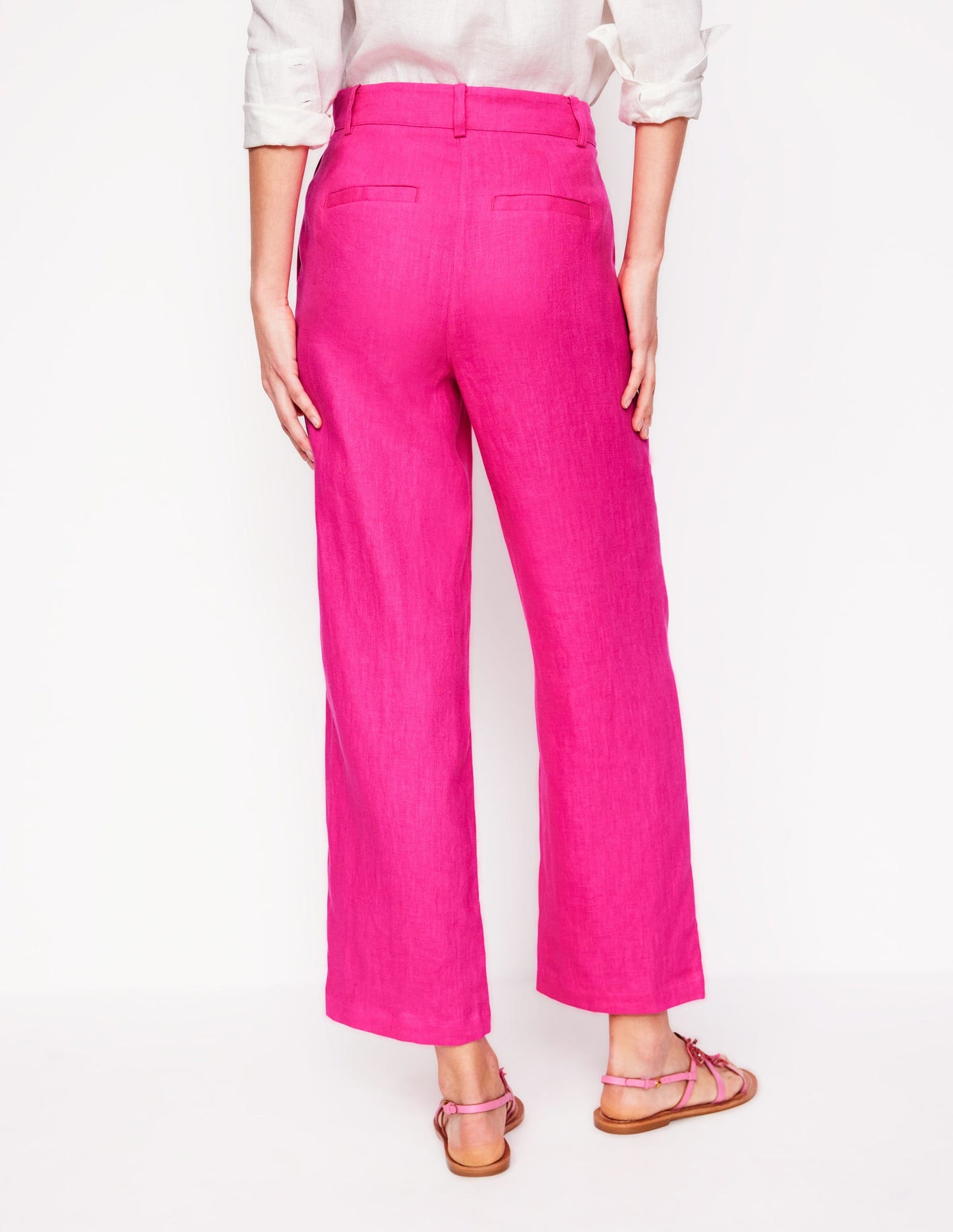 Westbourne Crop Linen Trousers-Pink Peony