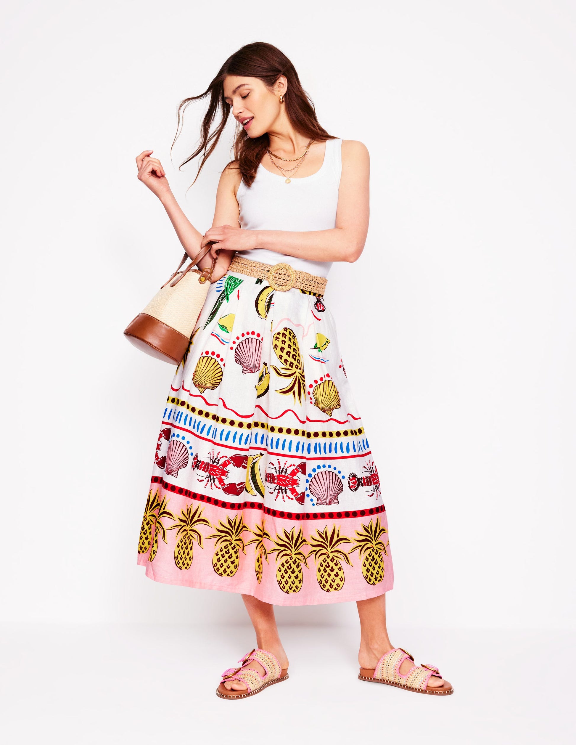 Verity Linen Midi Skirt-Multi, Tropical Bonanza-1