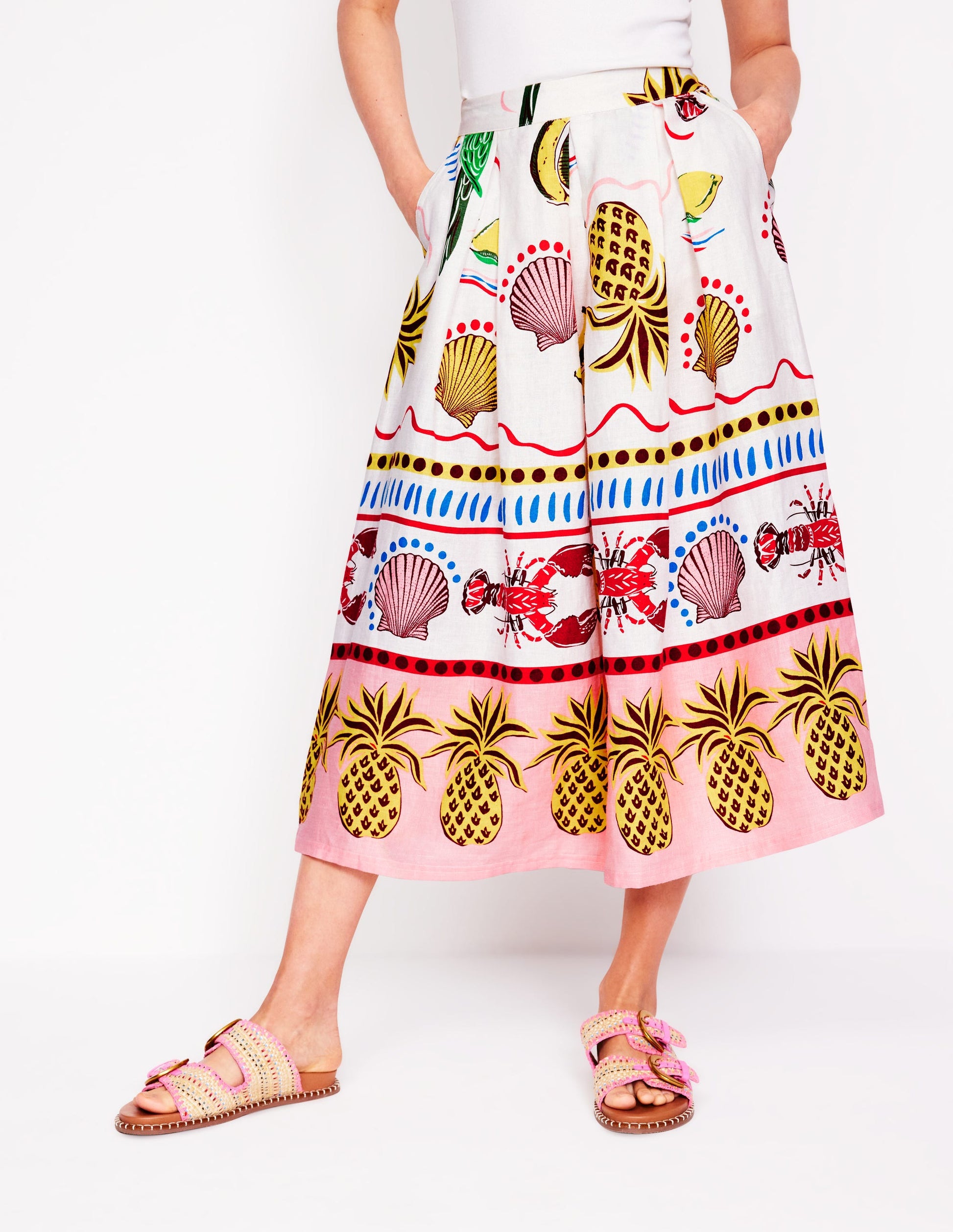 Verity Linen Midi Skirt-Multi, Tropical Bonanza-4