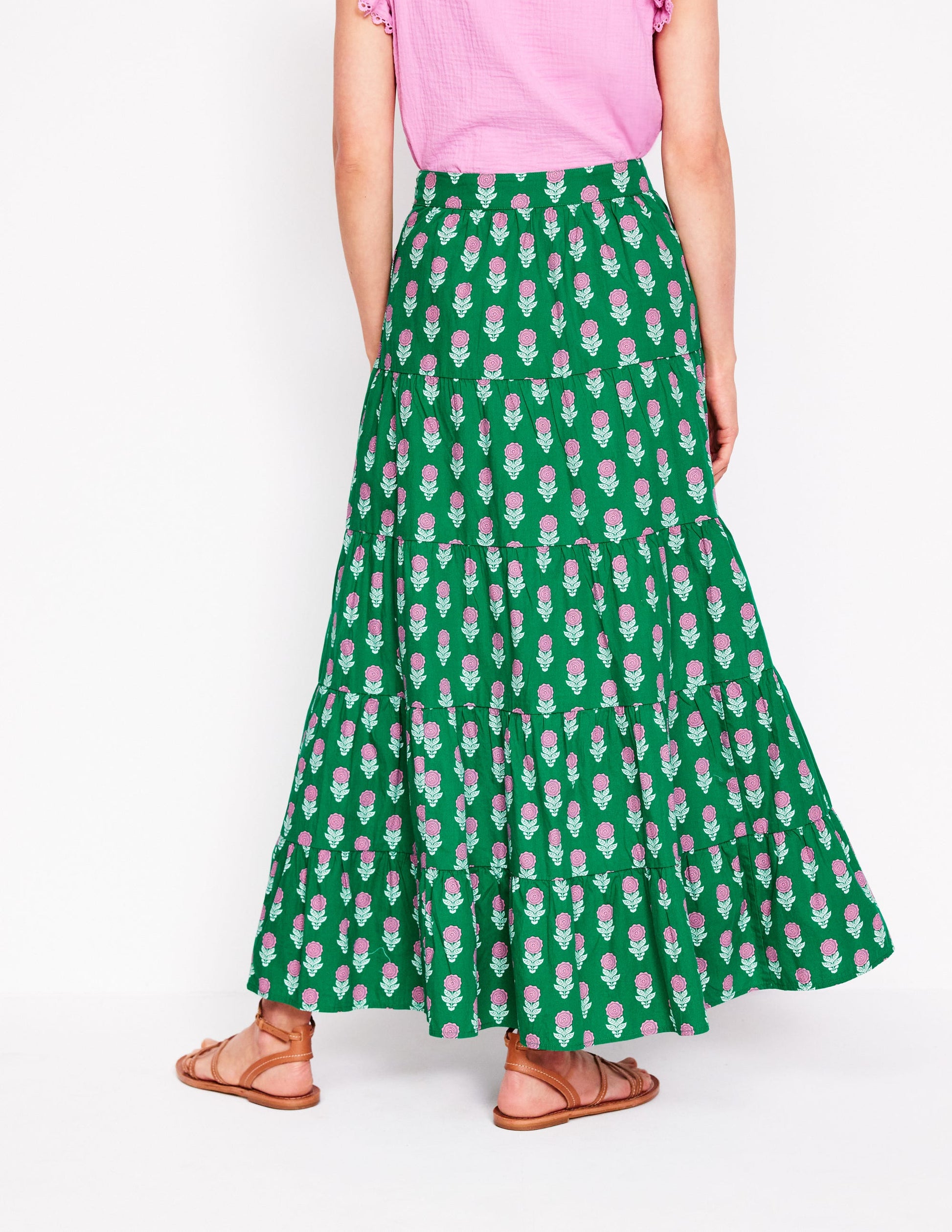 Nadia Poplin Maxi Skirt-Green Stamp, Dahlia Sprig-3