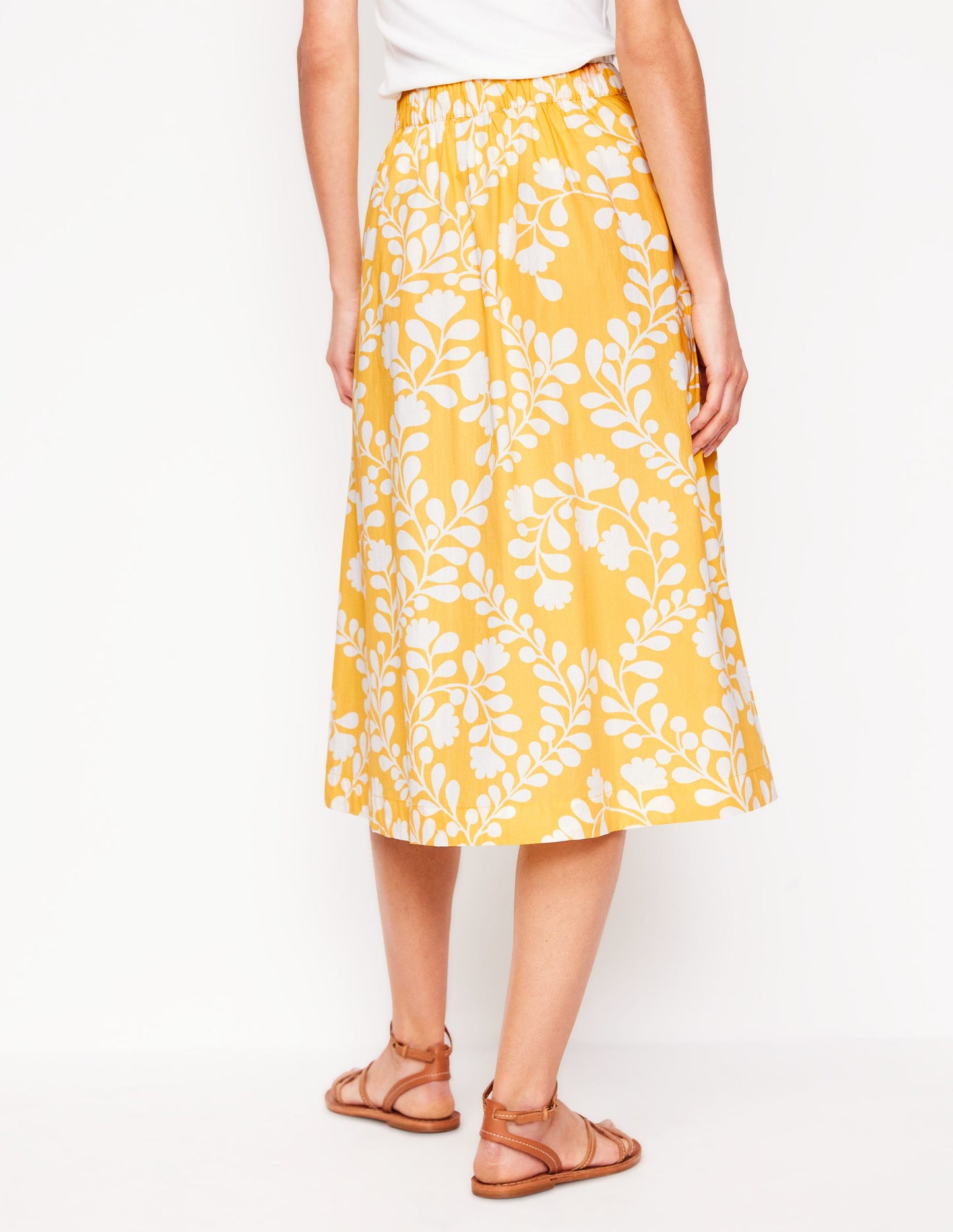 Hattie Poplin Midi Skirt-Yellow, Vine Silhouette