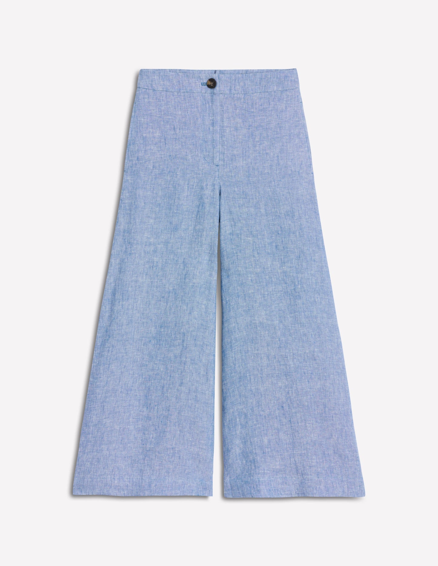 Wide Crop Linen Trousers-Grey Blue Chambray