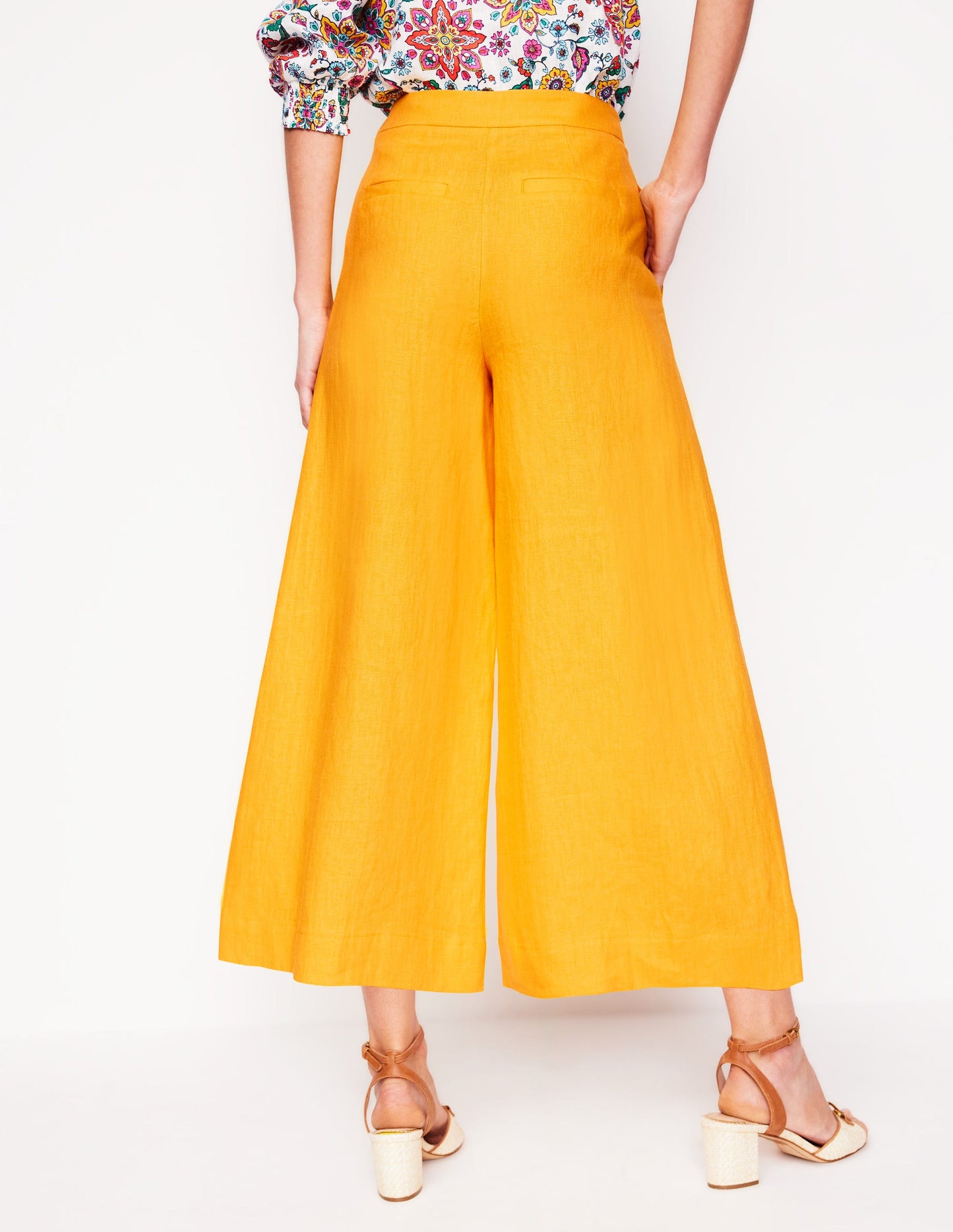 Wide Crop Linen Trousers-Summers Sun Yellow