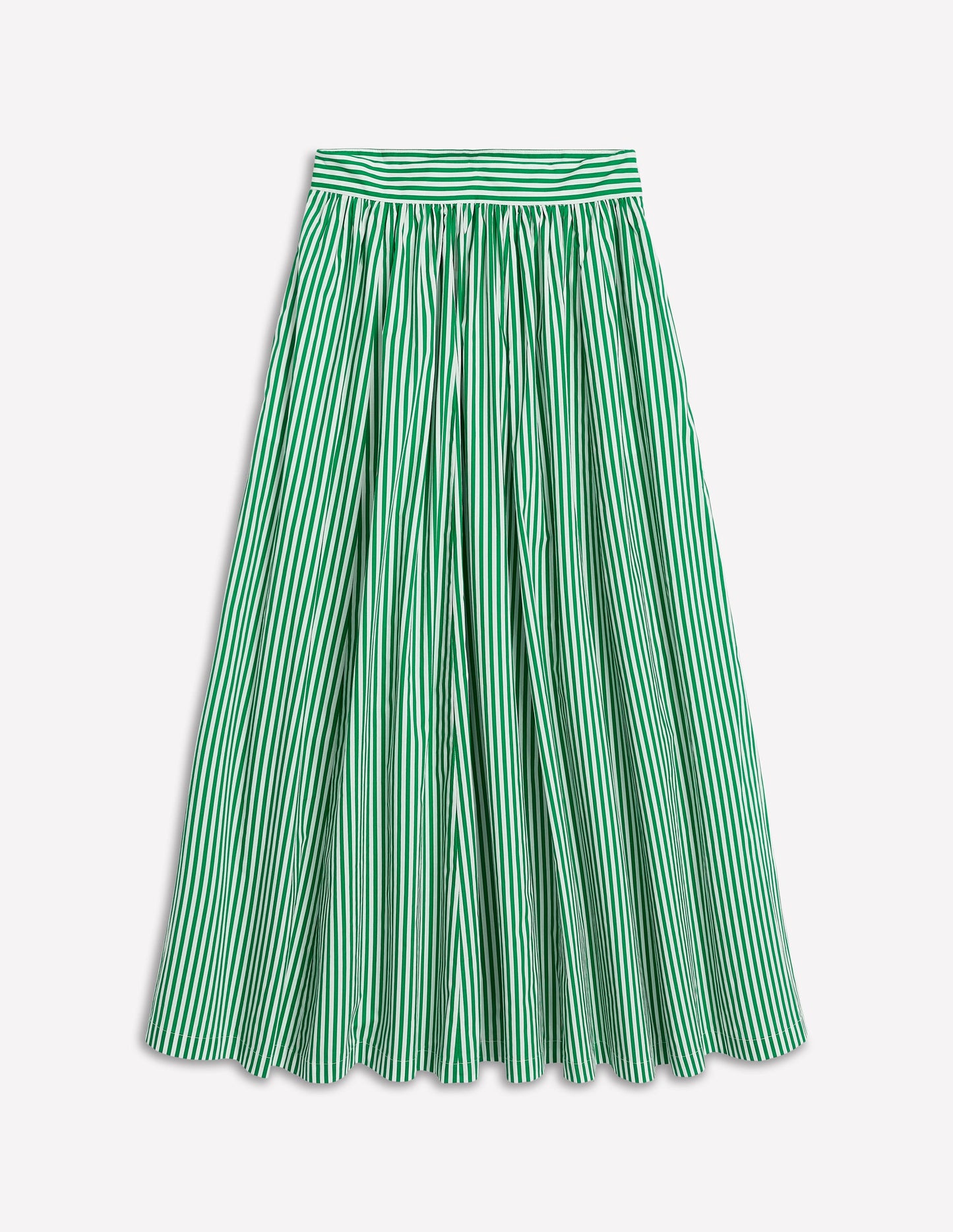 Full Poplin Maxi Skirt-Rich Emerald, Fine Stripe