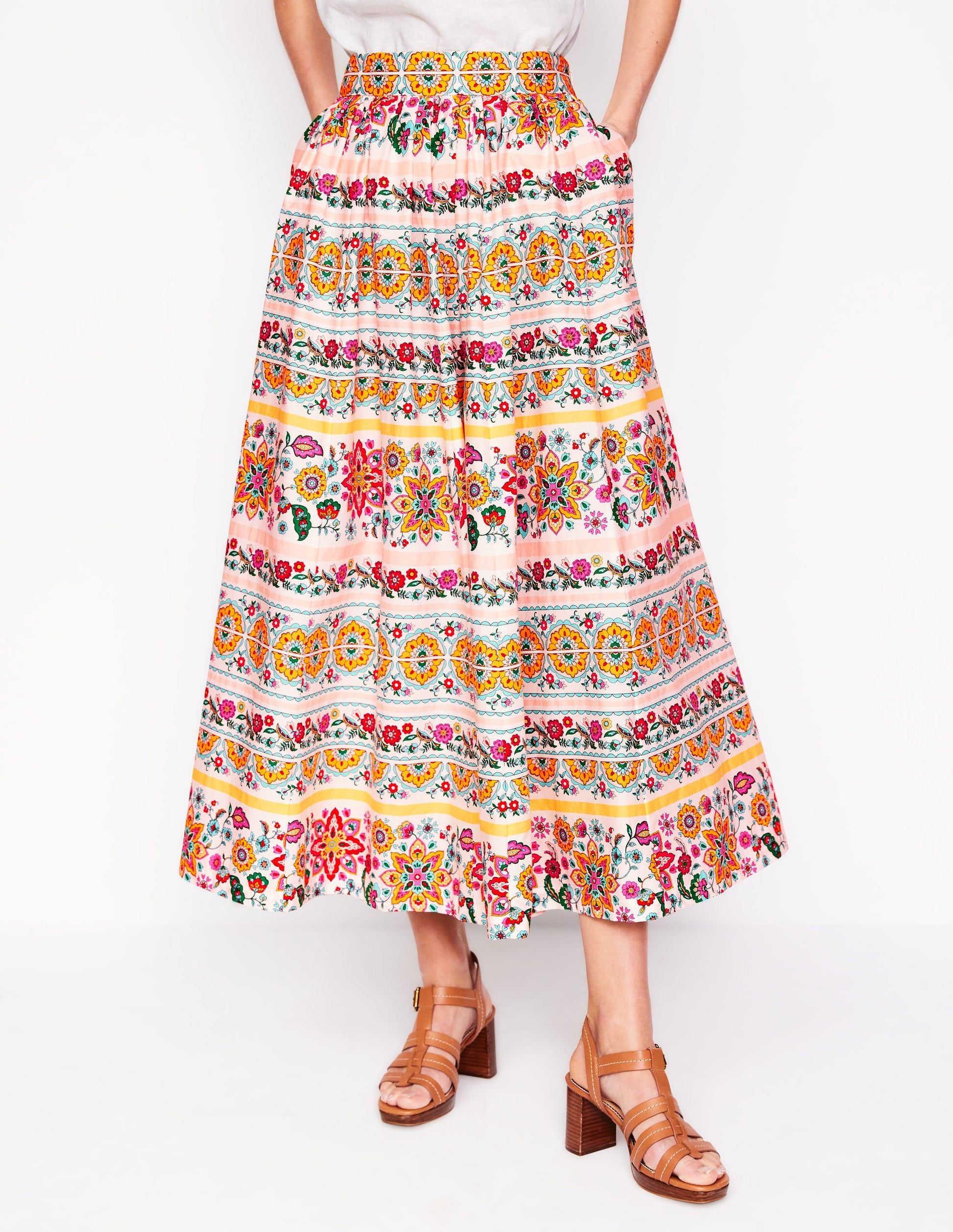 Full Poplin Maxi Skirt-Ivory, Botanical Sprig-4