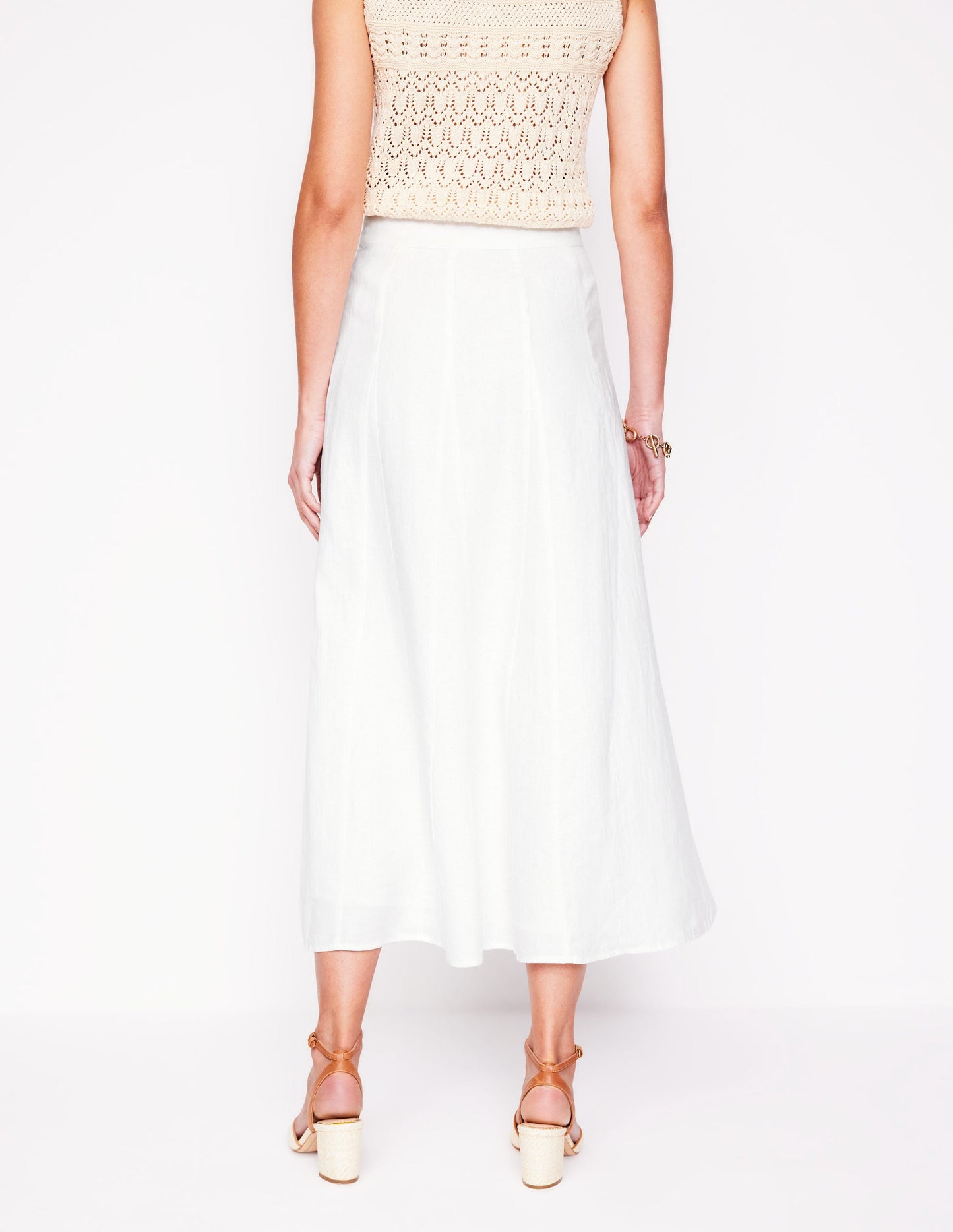 Linen Flippy Maxi Skirt-White