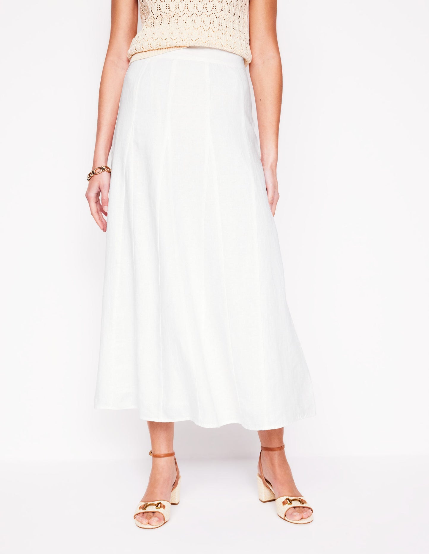 Linen Flippy Maxi Skirt-White