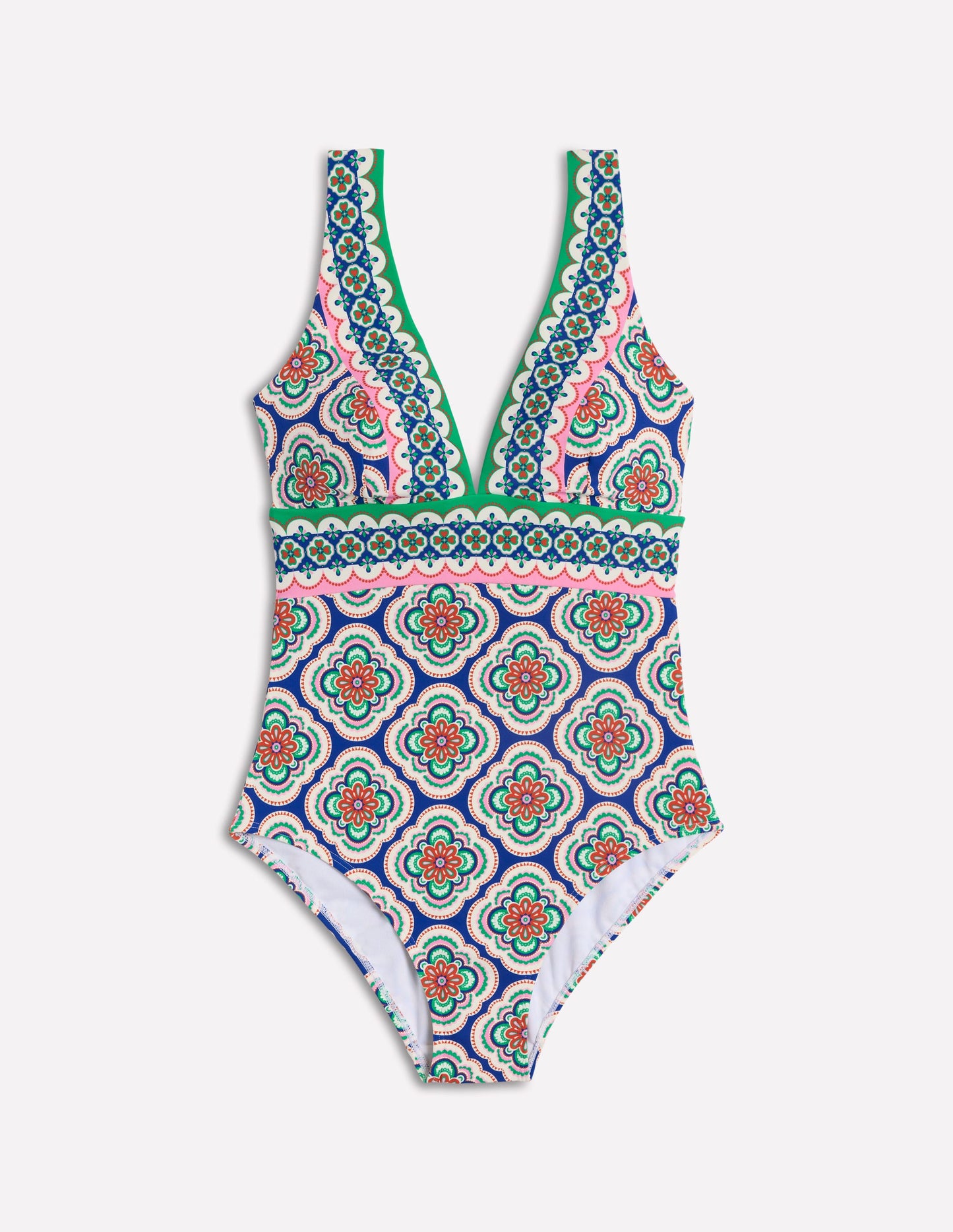 Porto V-Neck Swimsuit-Bright Blue, Botanic Blush