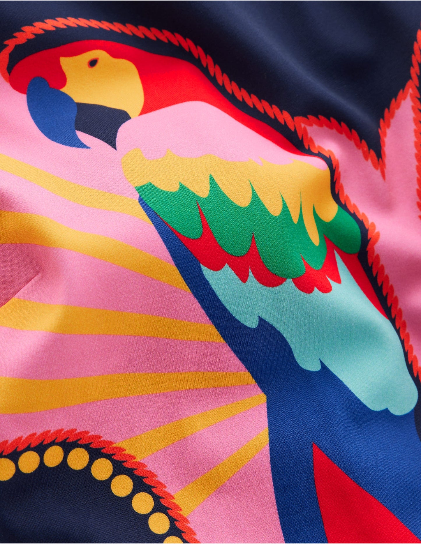 Slash Neck Tie Swimsuit-Navy Paradise Parrot