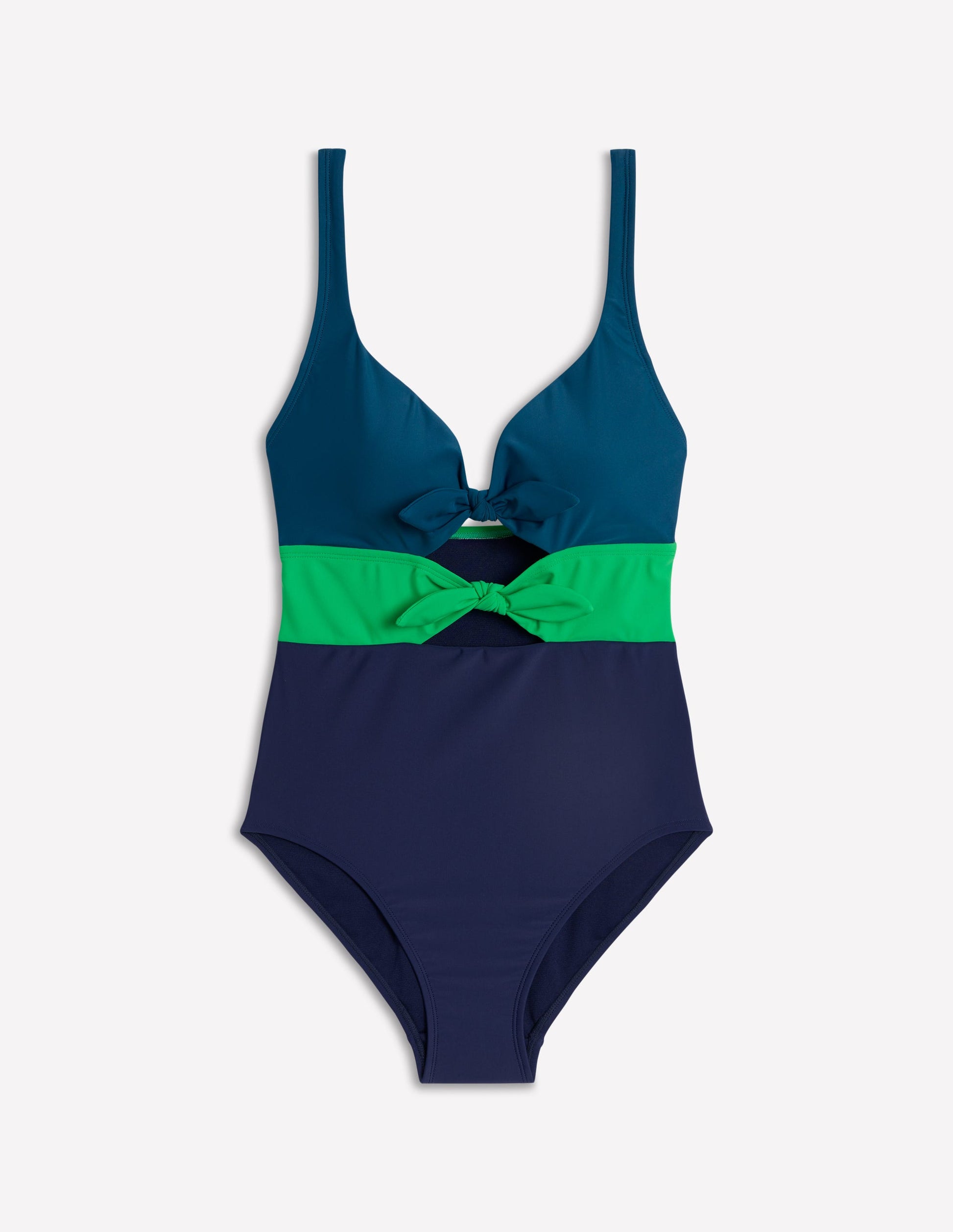 Tie Front Swimsuit-Navy/ Bright Green/ Blue-5