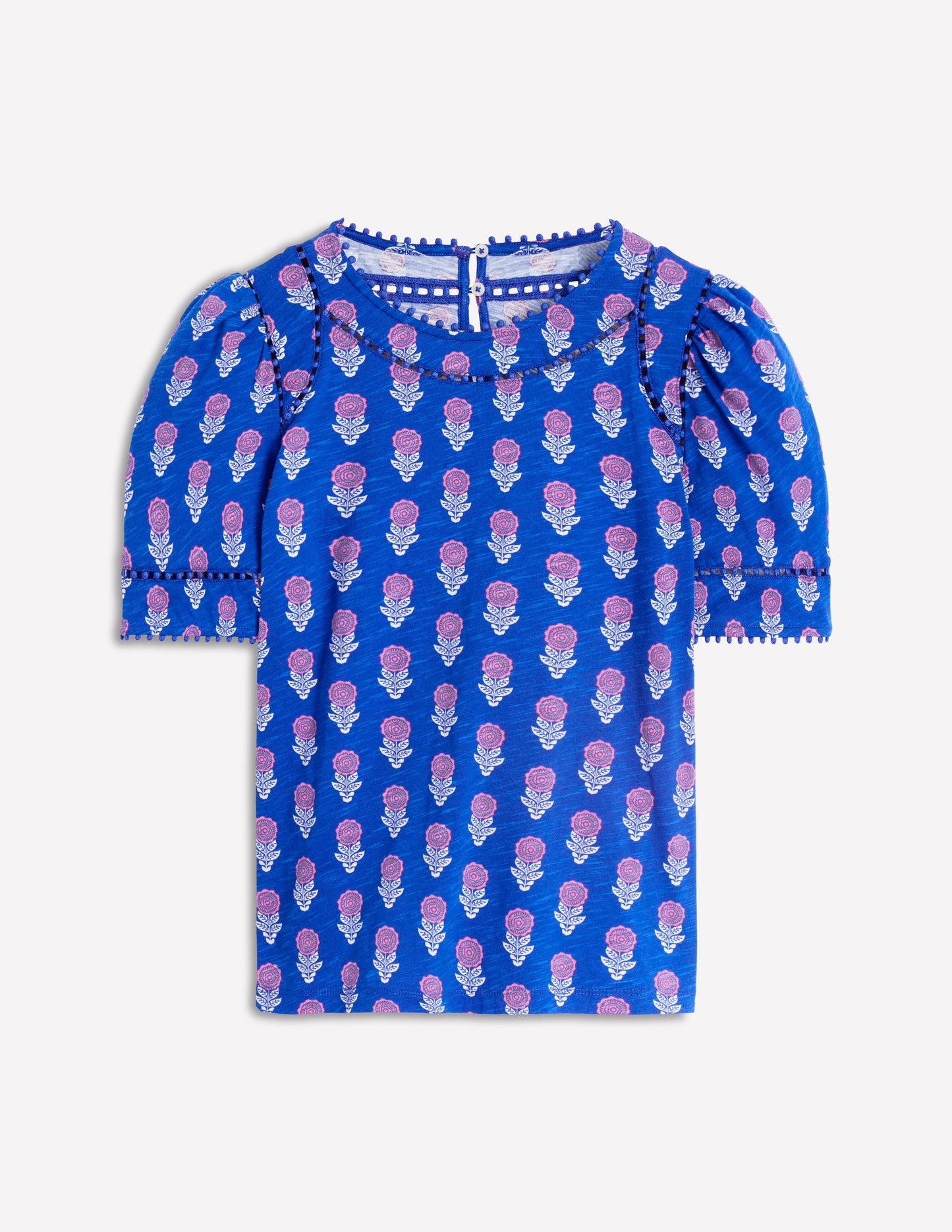 Mila Trim Detail Top-Gallery Blue, Dahlia Sprig