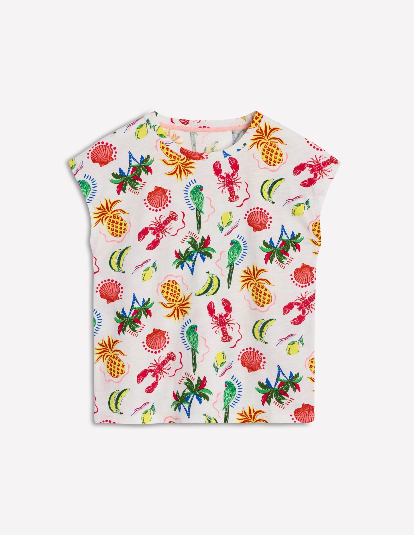 Louisa Slub T-Shirt-Ivory, Tropical Bonanza
