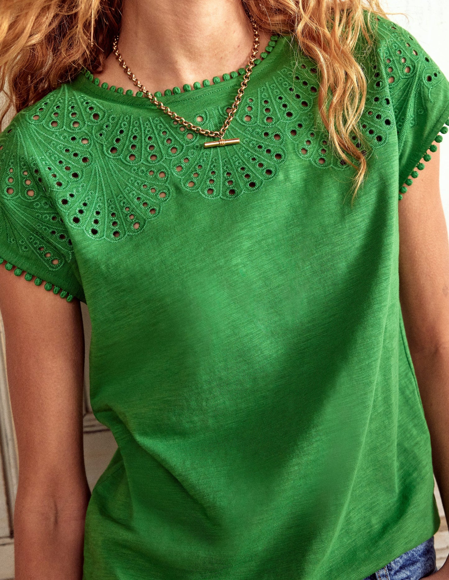 Anya Broderie T-shirt-Paradise Green