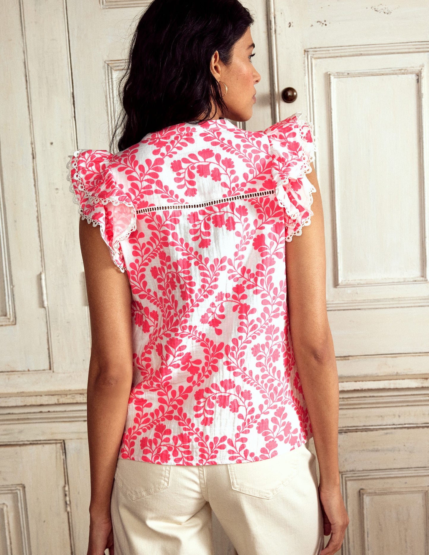 Sleeveless Double Cloth Top-Azalea Pink, Vine Silhouette